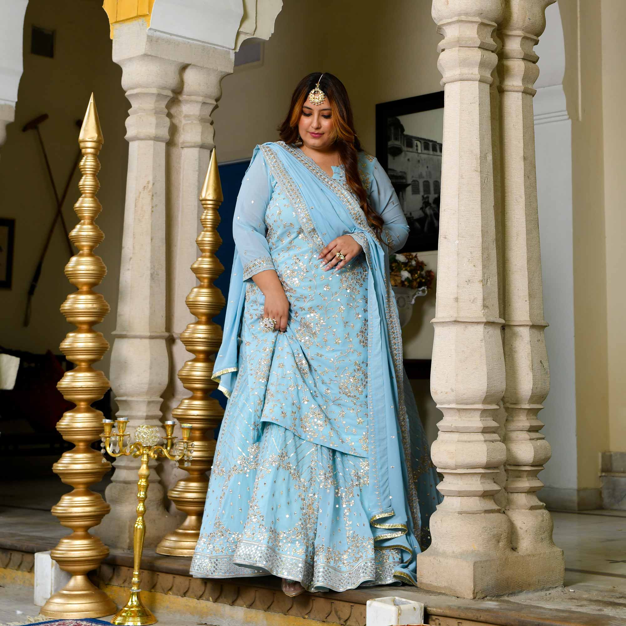 Mirror in the Sky Sequin Embroidered Georgette Kurta Skirt Set