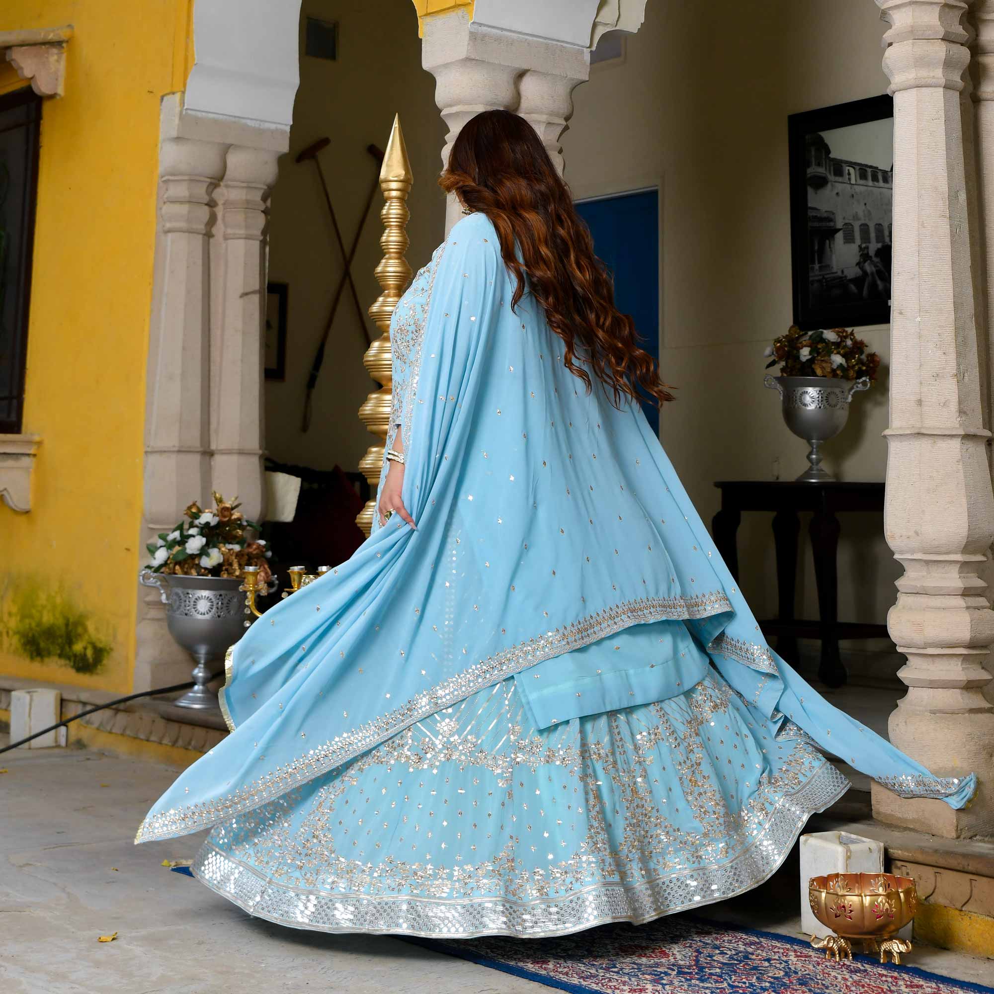 Mirror in the Sky Sequin Embroidered Georgette Kurta Skirt Set