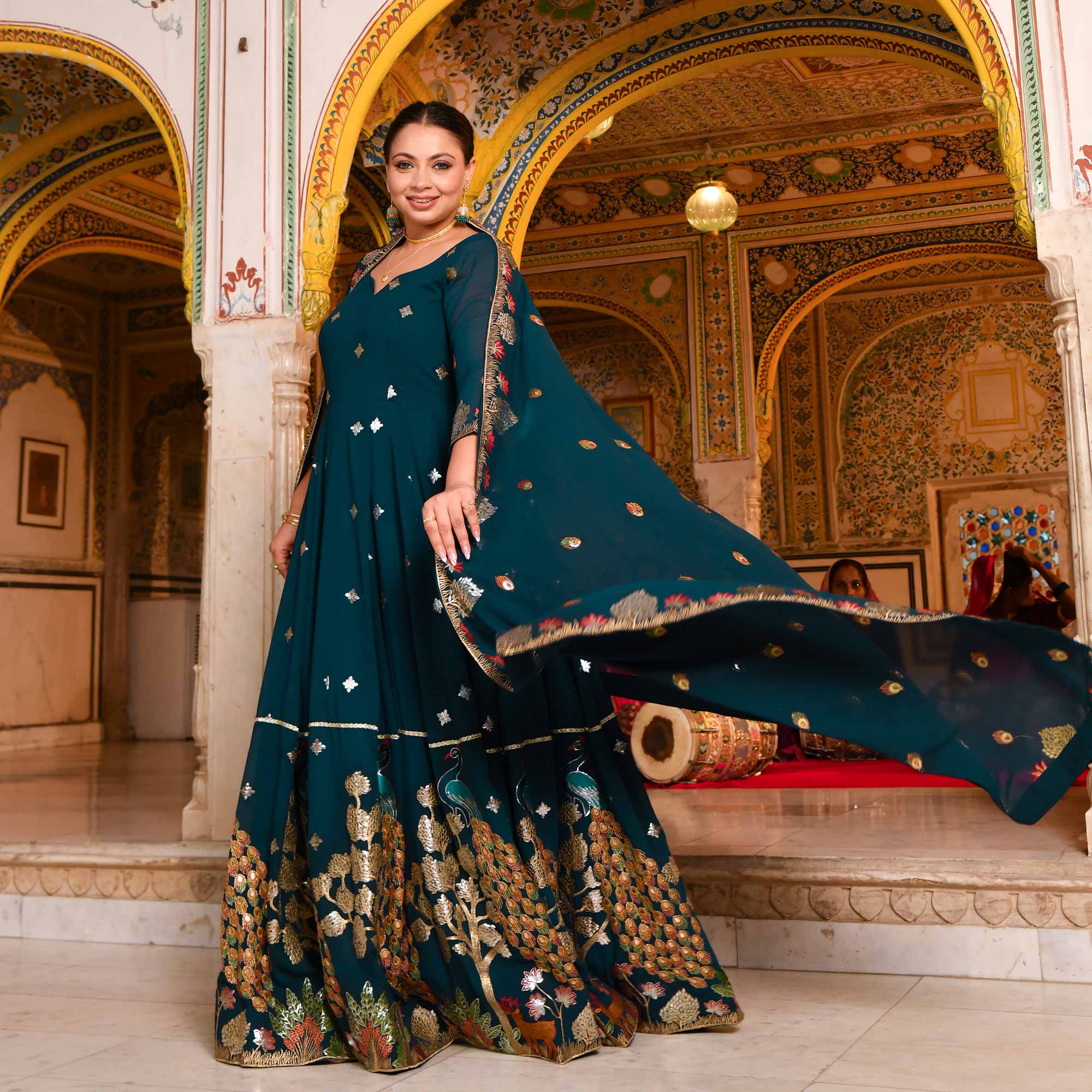 Mayura Blue Embroidered Georgette Anarkali Set