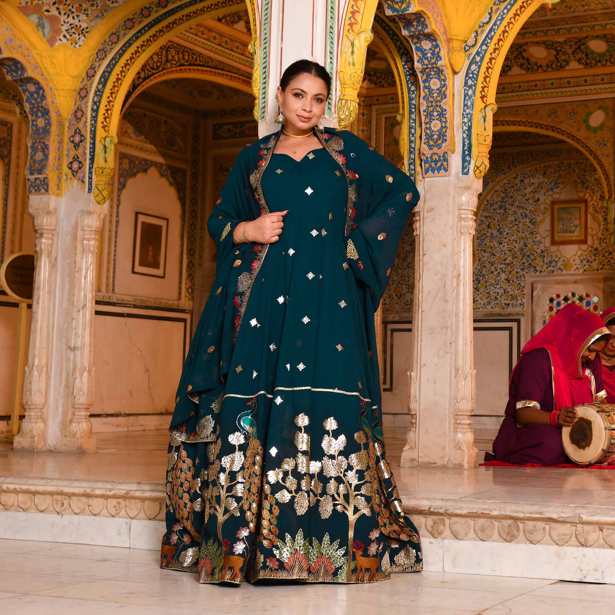 Mayura Blue Embroidered Georgette Anarkali Set