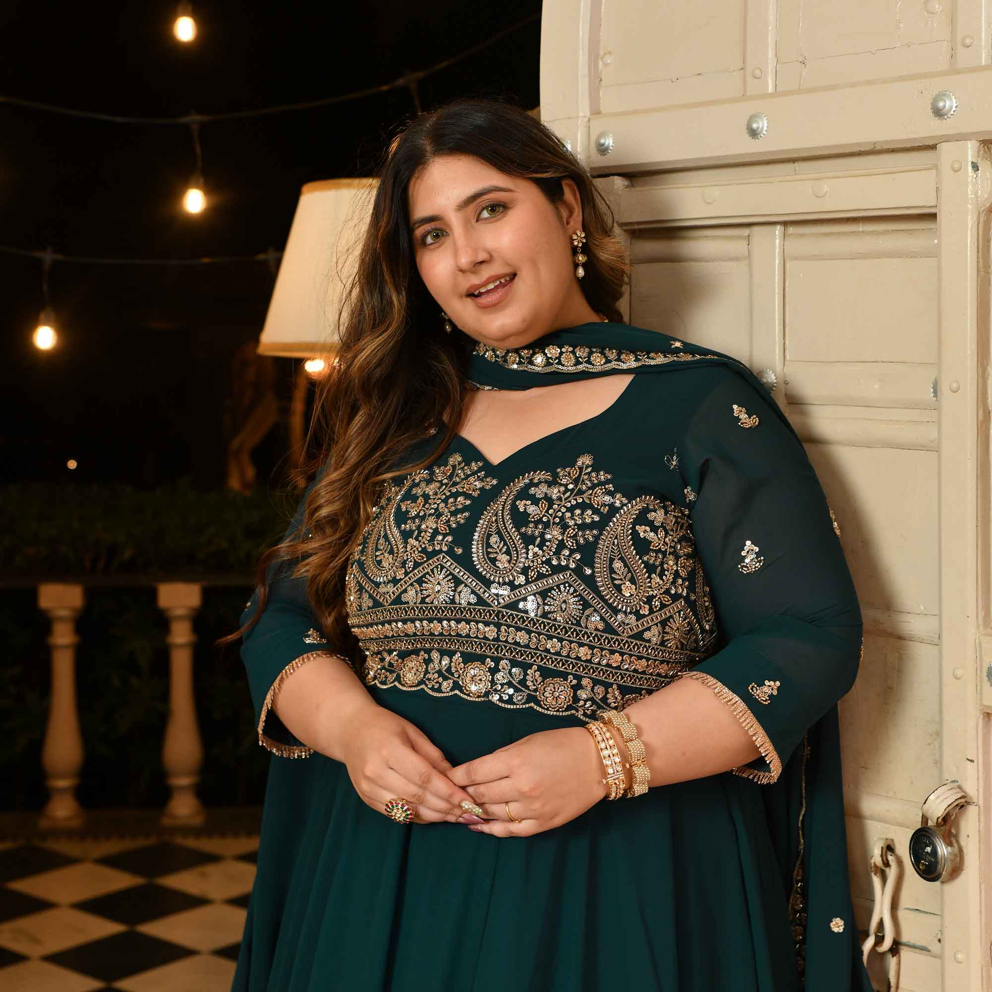 Shaam Suhani- Peacock Green Cutdana Embroidered Georgette Anarkali Set