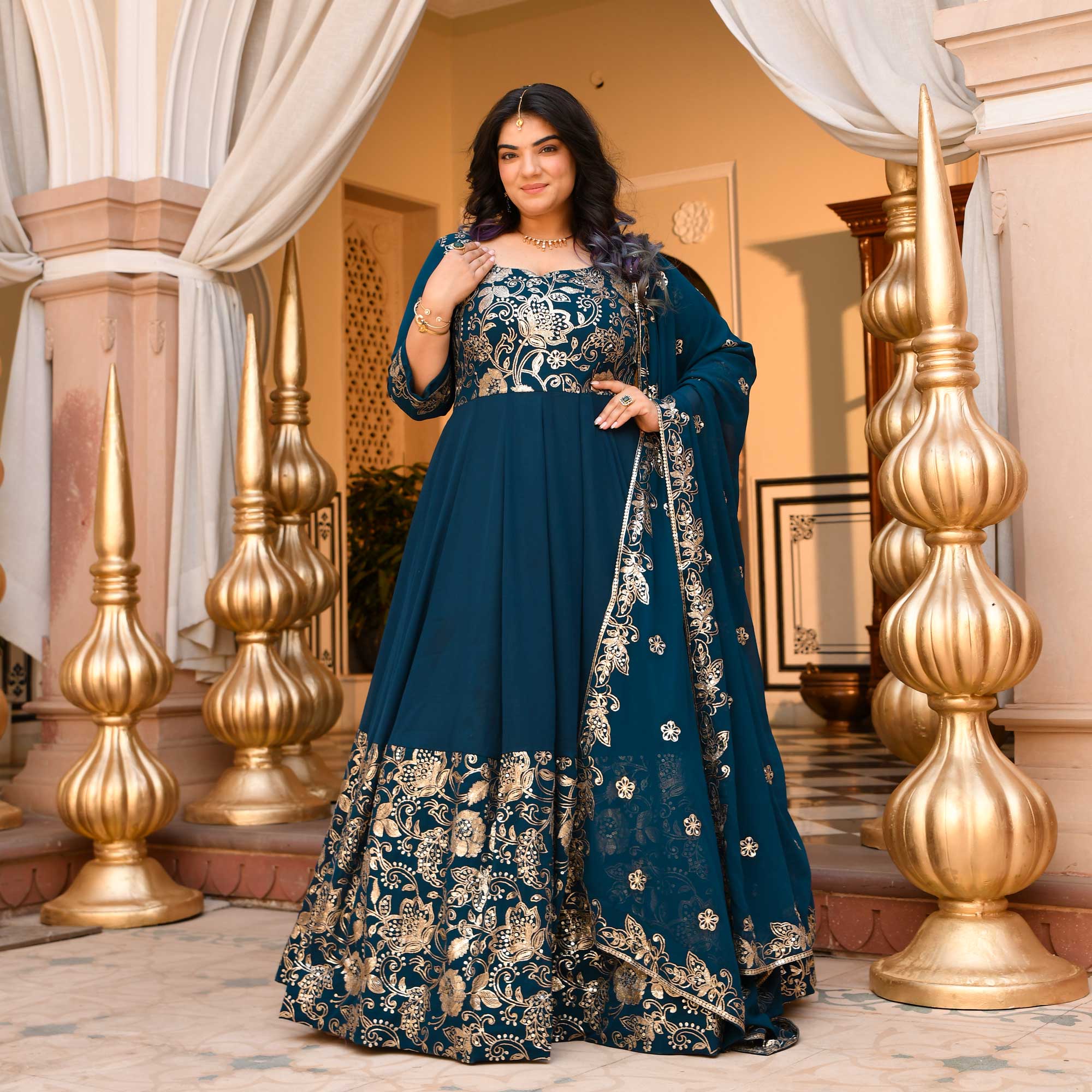 Kohinoor- Deep Prussian Blue Sequin Embroidered Georgette Anarkali Set