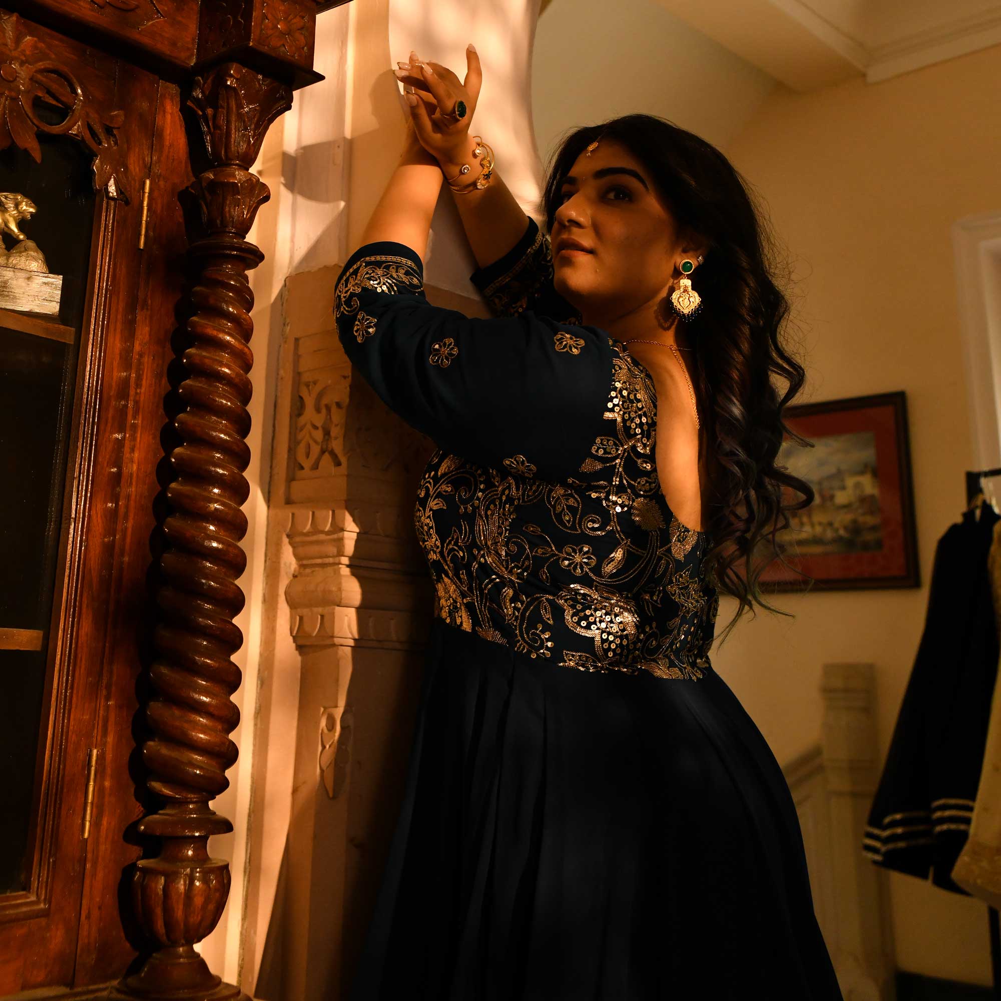 Kohinoor - Deep Prussian Blue Sequin Embroidered Georgette Anarkali Set