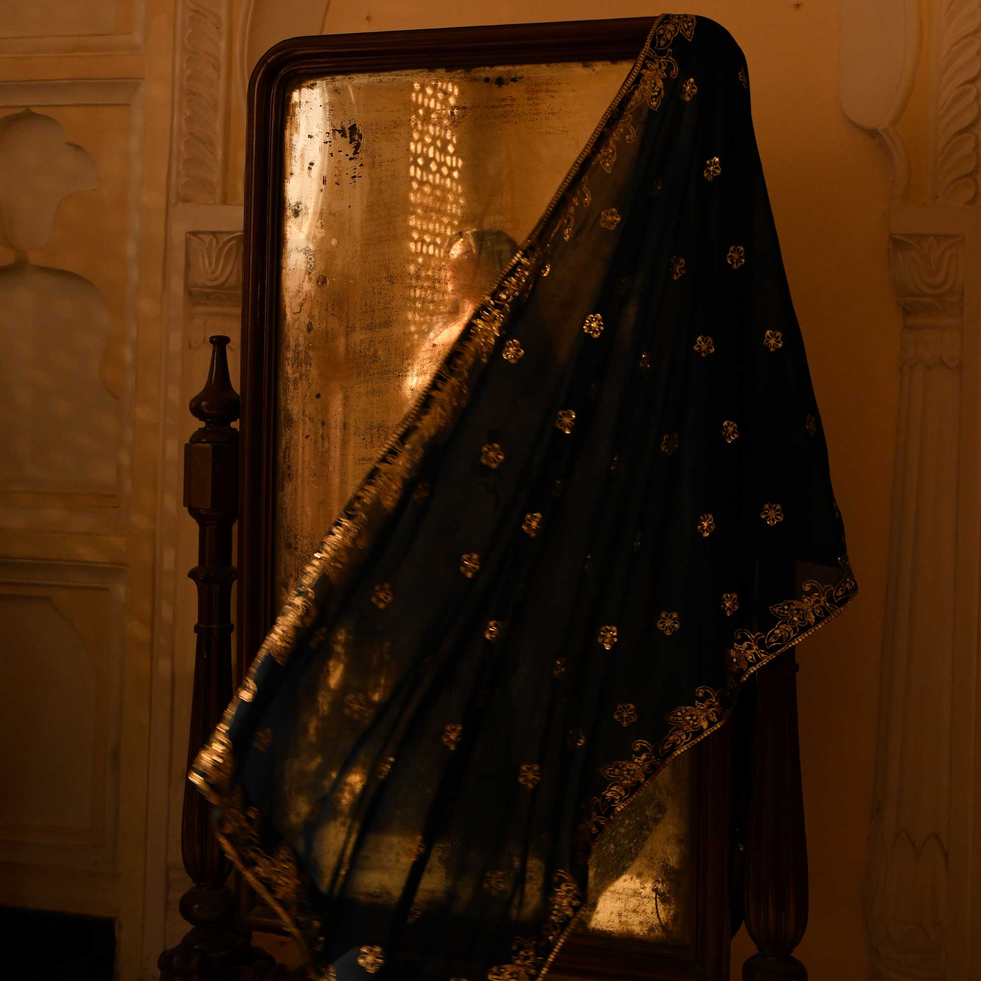 Kohinoor- Deep Prussian Blue Sequin Embroidered Georgette Anarkali Set