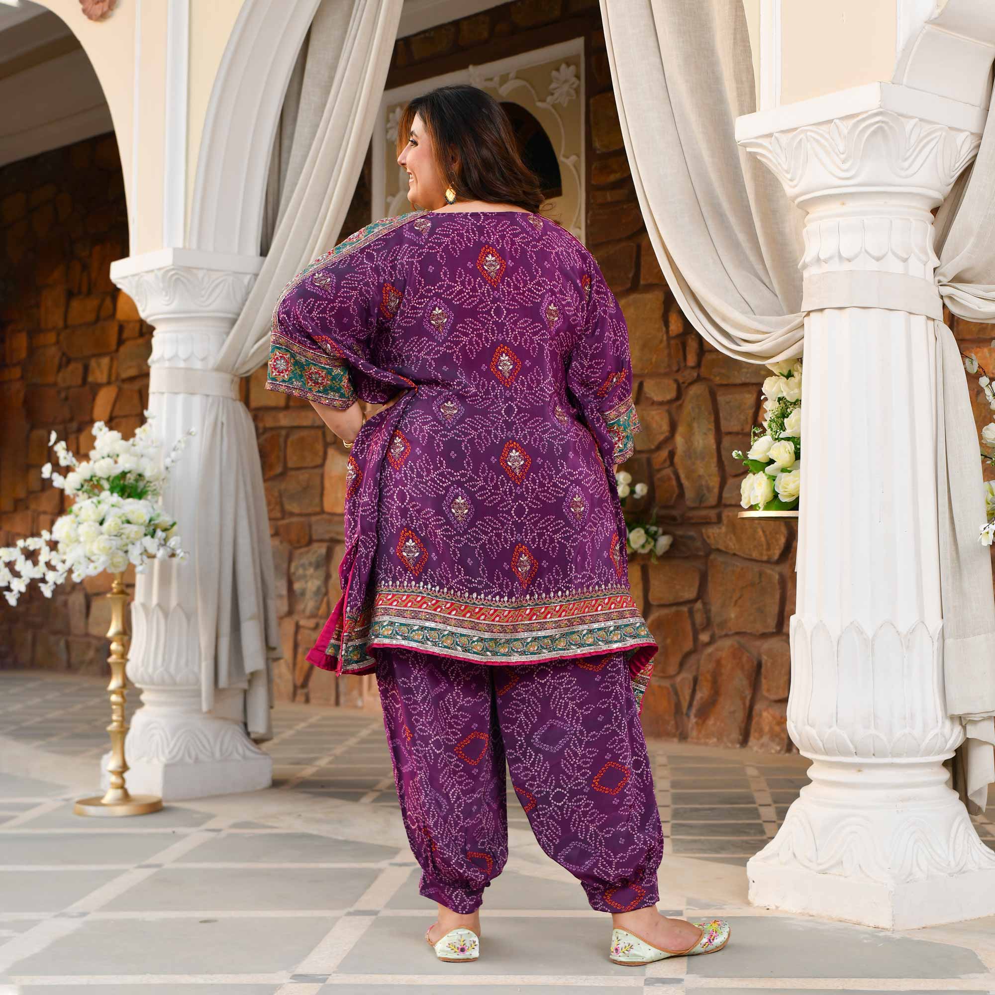 Bikaner- Deep Purple Fusion Bandhani Pure Crepe Co-Ord Set