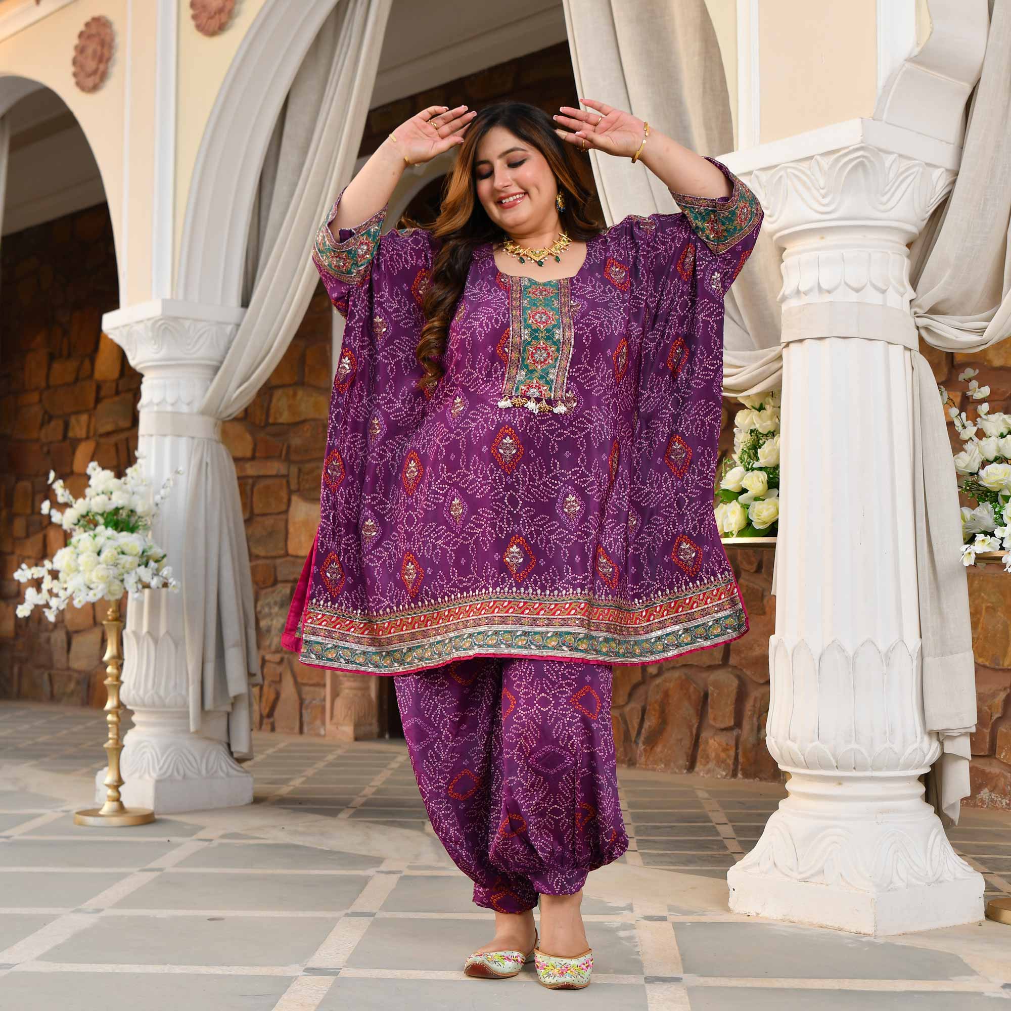 Bikaner- Deep Purple Fusion Bandhani Pure Crepe Co-Ord Set