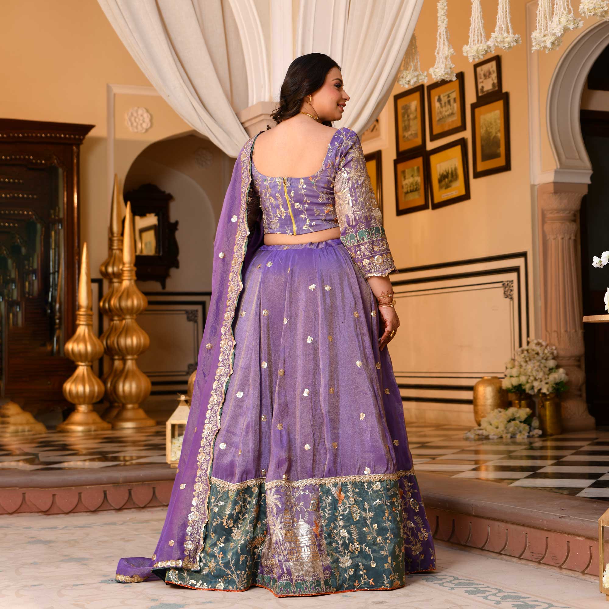 Mohini- Wisteria Purple Sequin & Thread Embroidered Pure Tissue Silk Lehenga Set