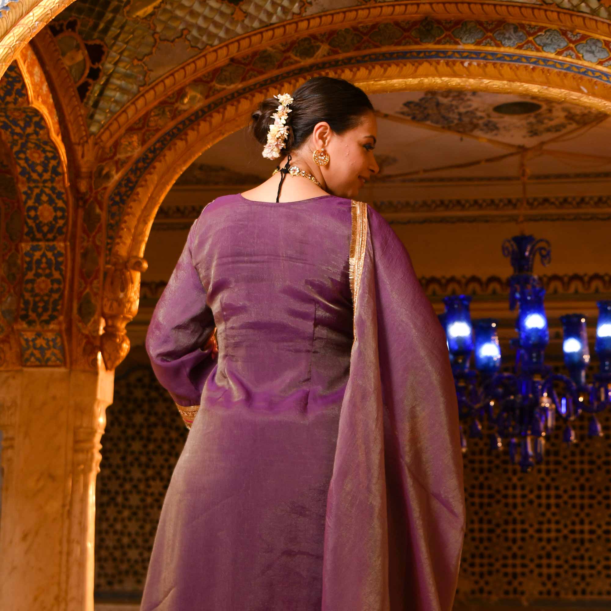 Royal Jugni -Violet Tissue Silk Mirror Embroidered Suit Set