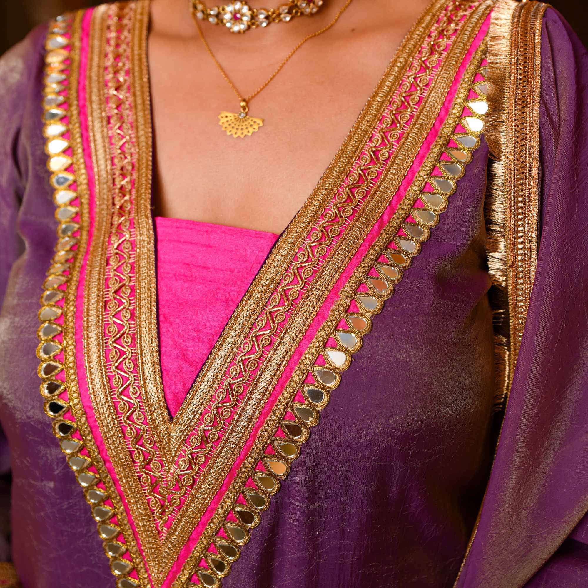 Royal Jugni -Violet Tissue Silk Mirror Embroidered Suit Set