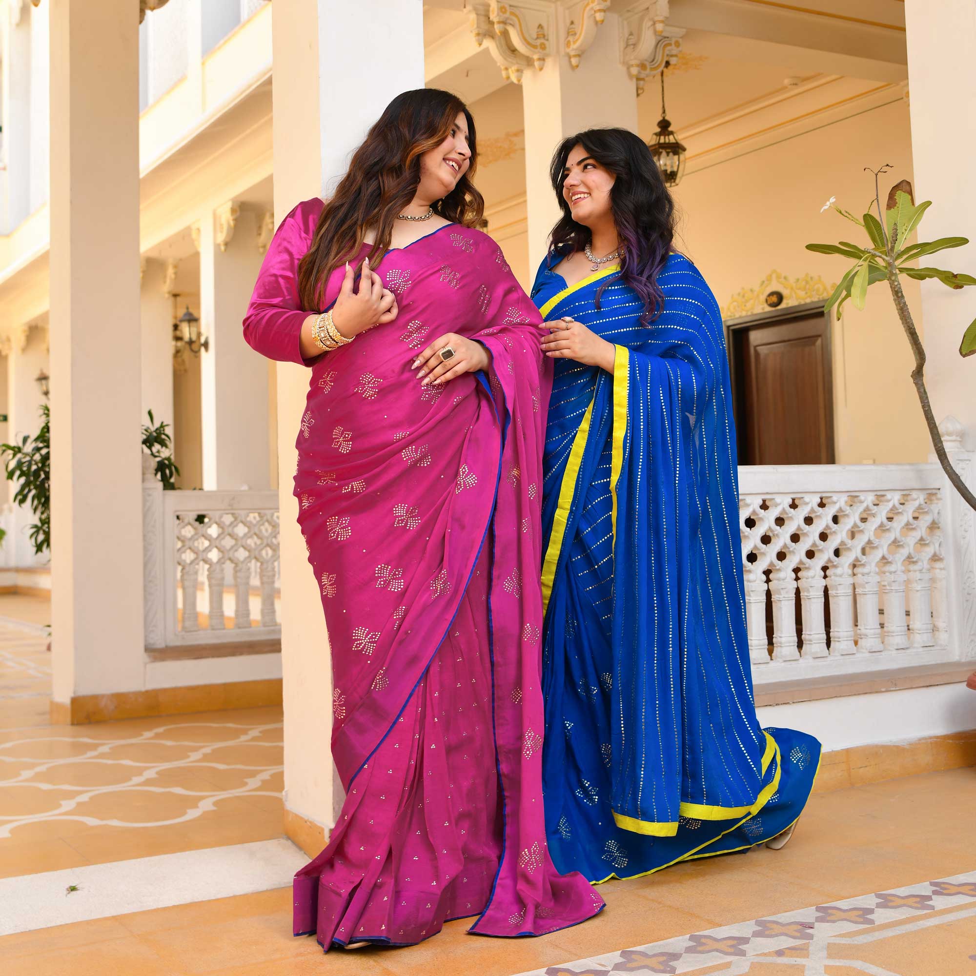 Blush Royale- Rani Pink & Gold Embroidered Pre-drape Saree Set