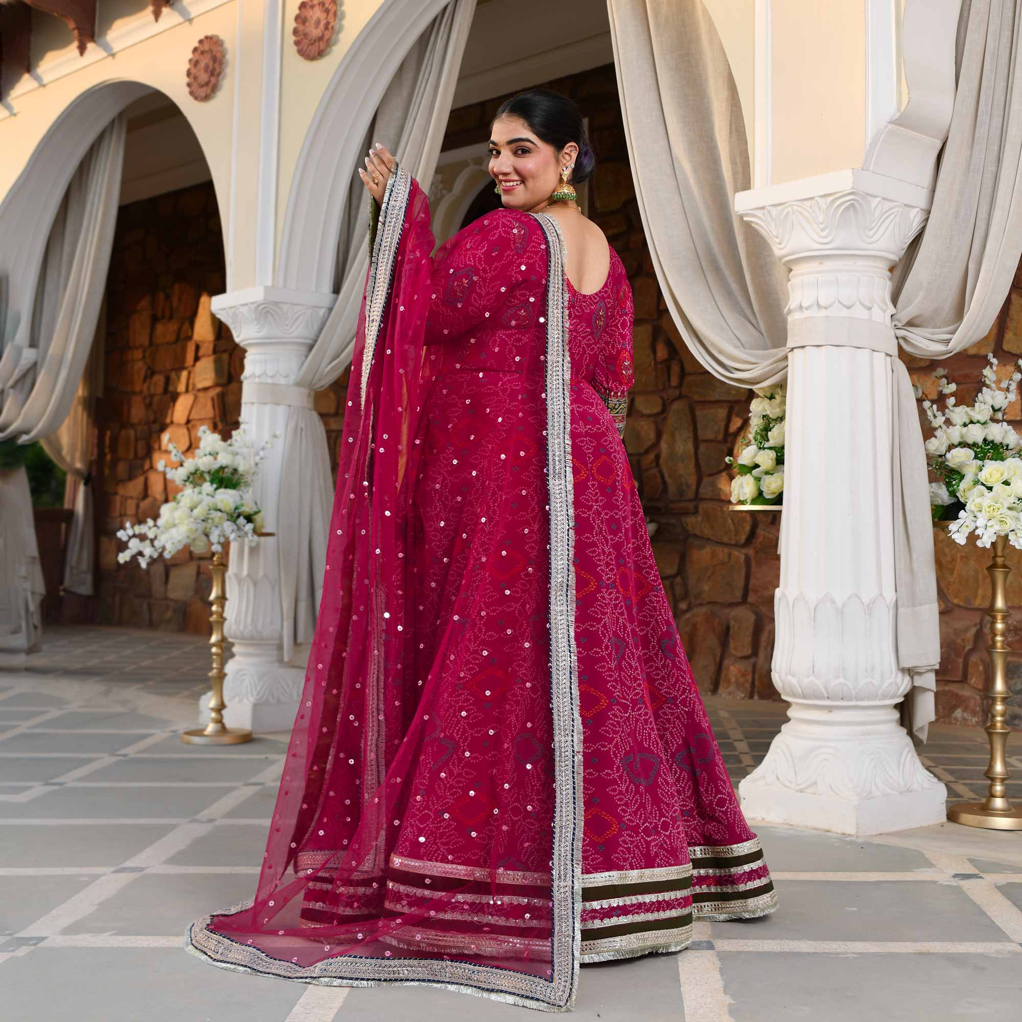 Hawa Mahal- Magenta Pink Bandhani Pure Crepe Anarkali Set