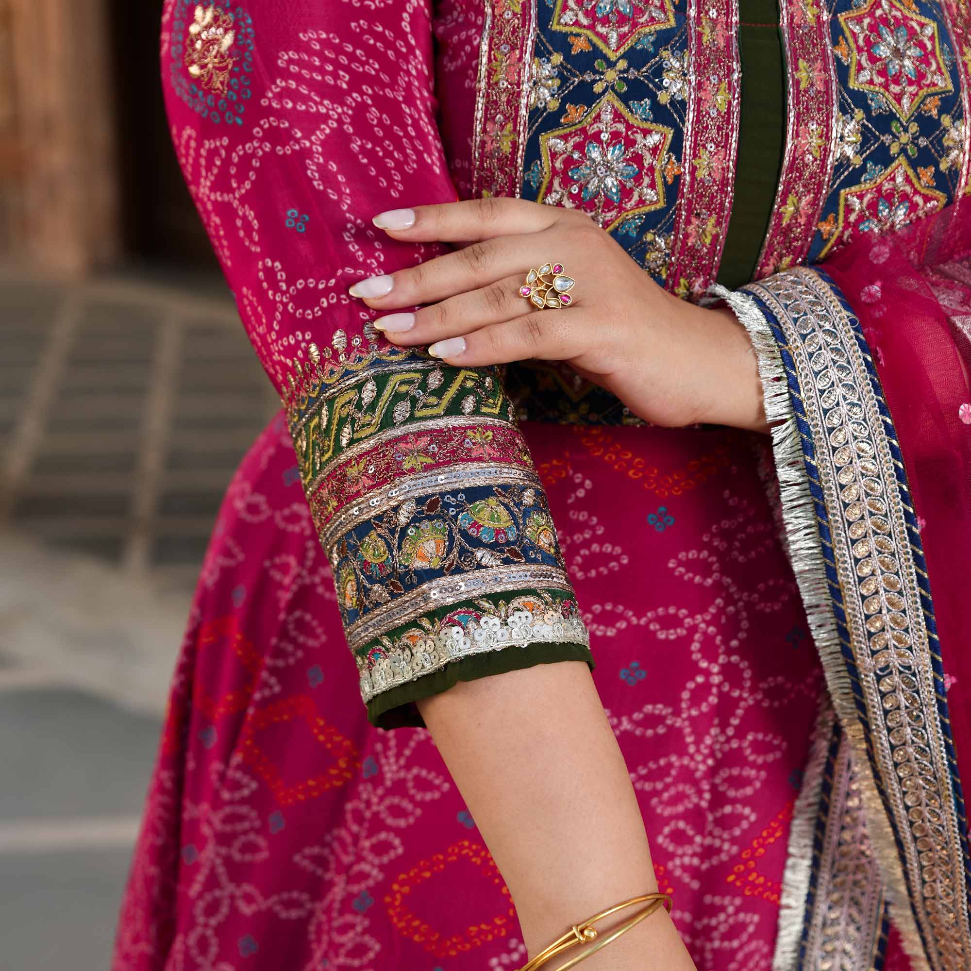 Hawa Mahal- Magenta Pink Bandhani Pure Crepe Anarkali Set