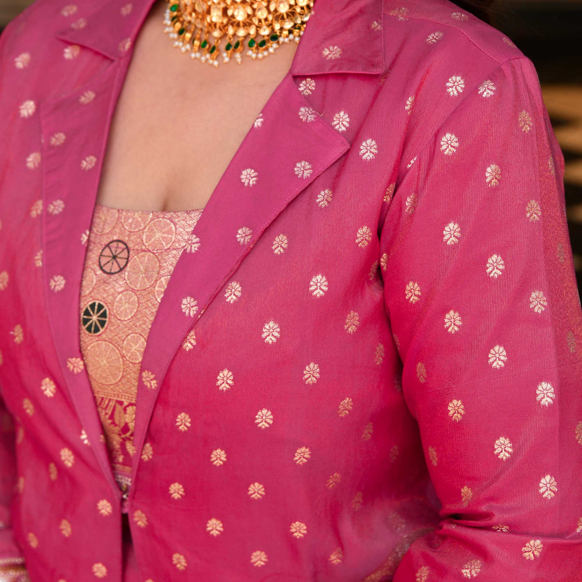 Veronica- Deep Pink Banarasi Silk Jacket Lehenga Set