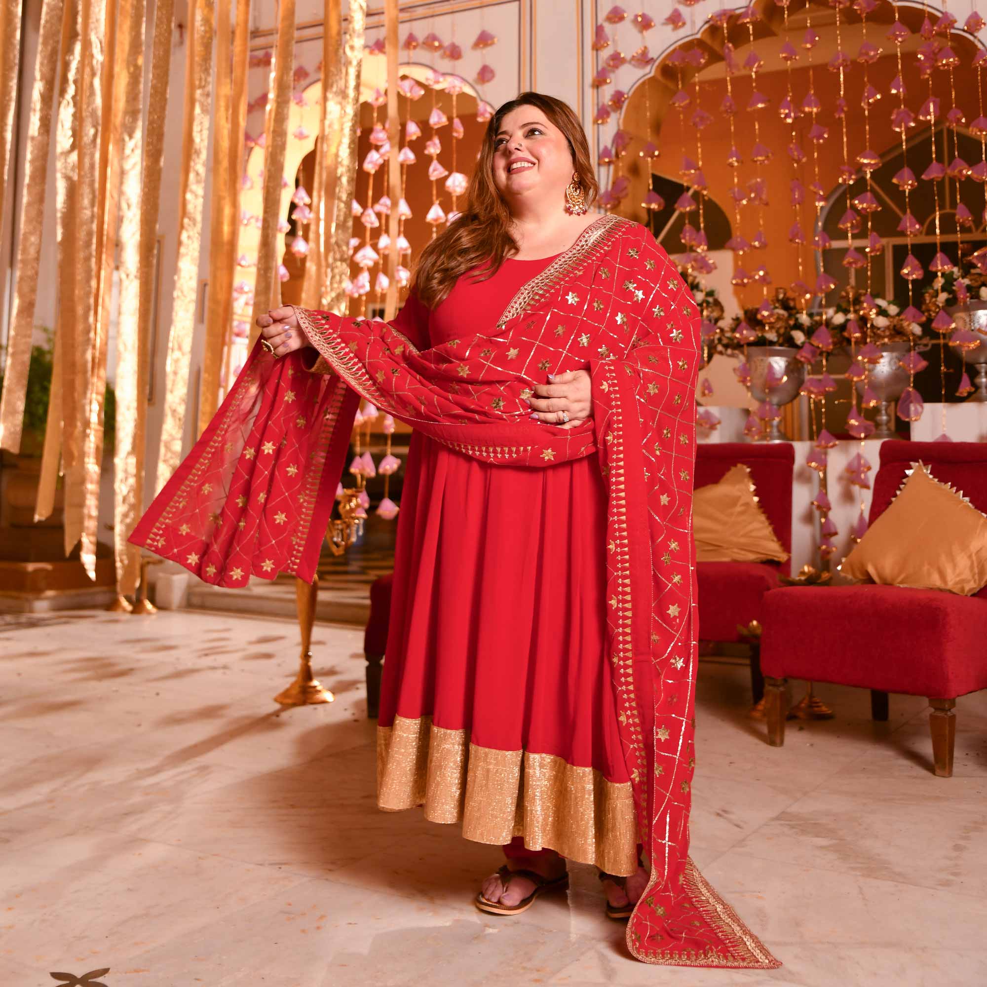 Blazing Red Georgette Anarkali Set