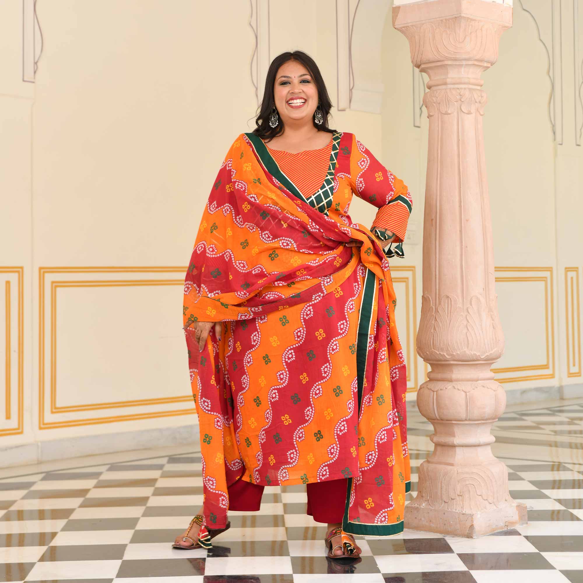 Sunheri Tarang Bandhani Cotton Suit Set