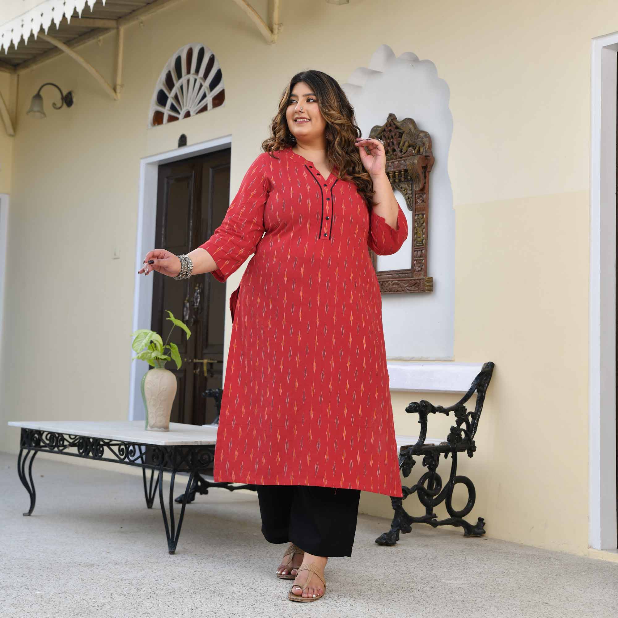 Shree- Red Ikat Handwoven Organic Cotton Kurta