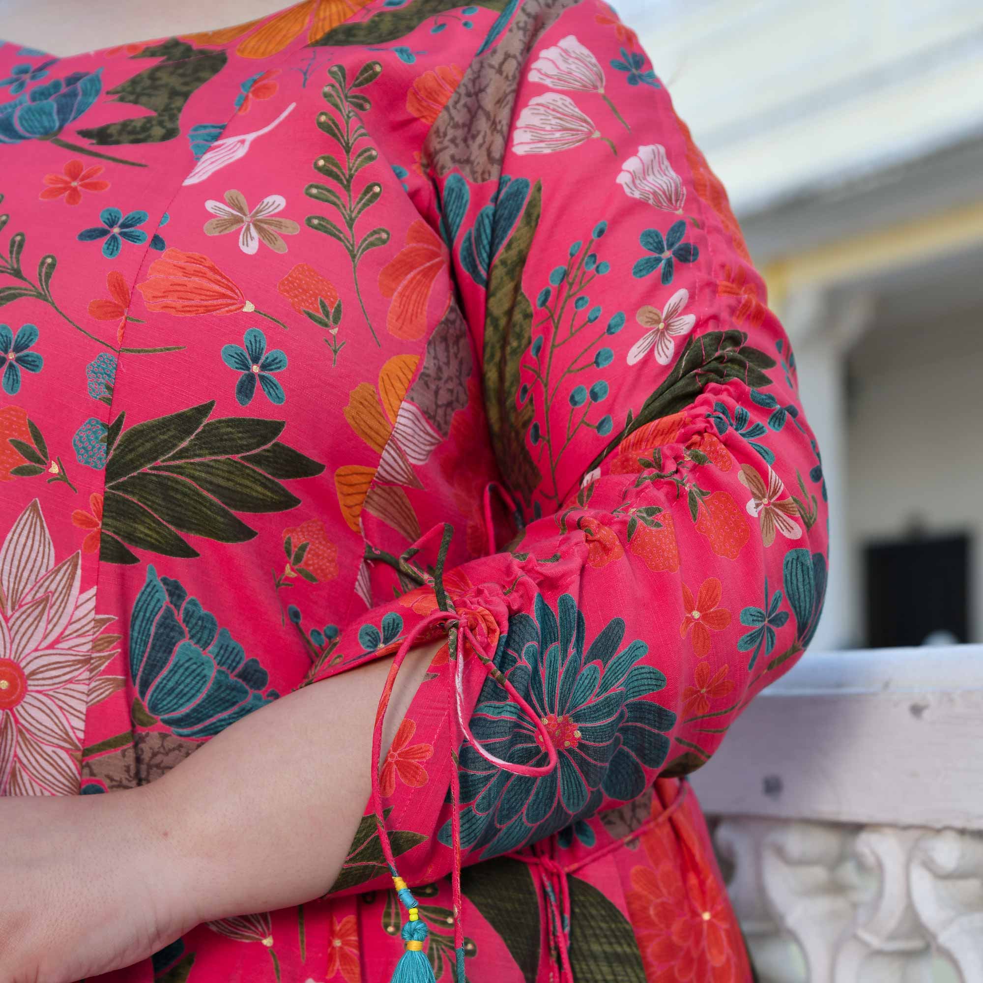 Zinnia- Raspberry Pink Floral Modal Viscose Blend Aline Slit Kurta Pant Set