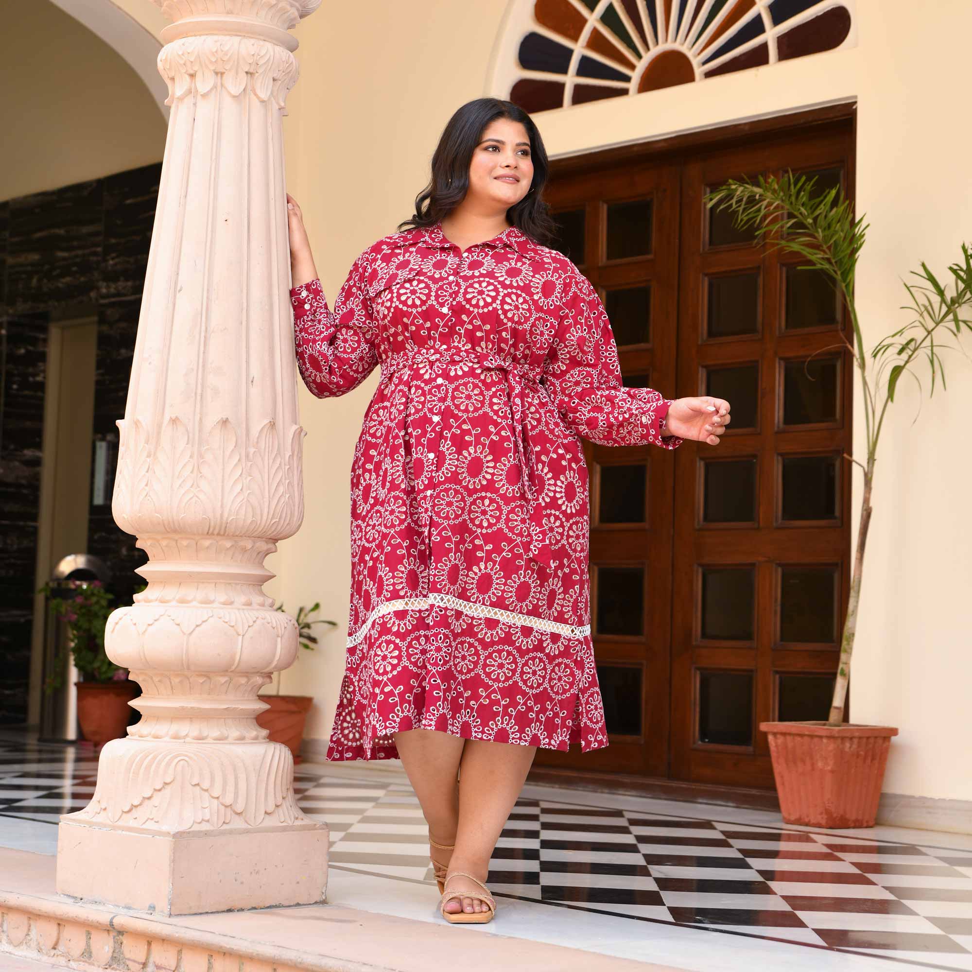 Raspberry Crush Schiffli Cotton Dress