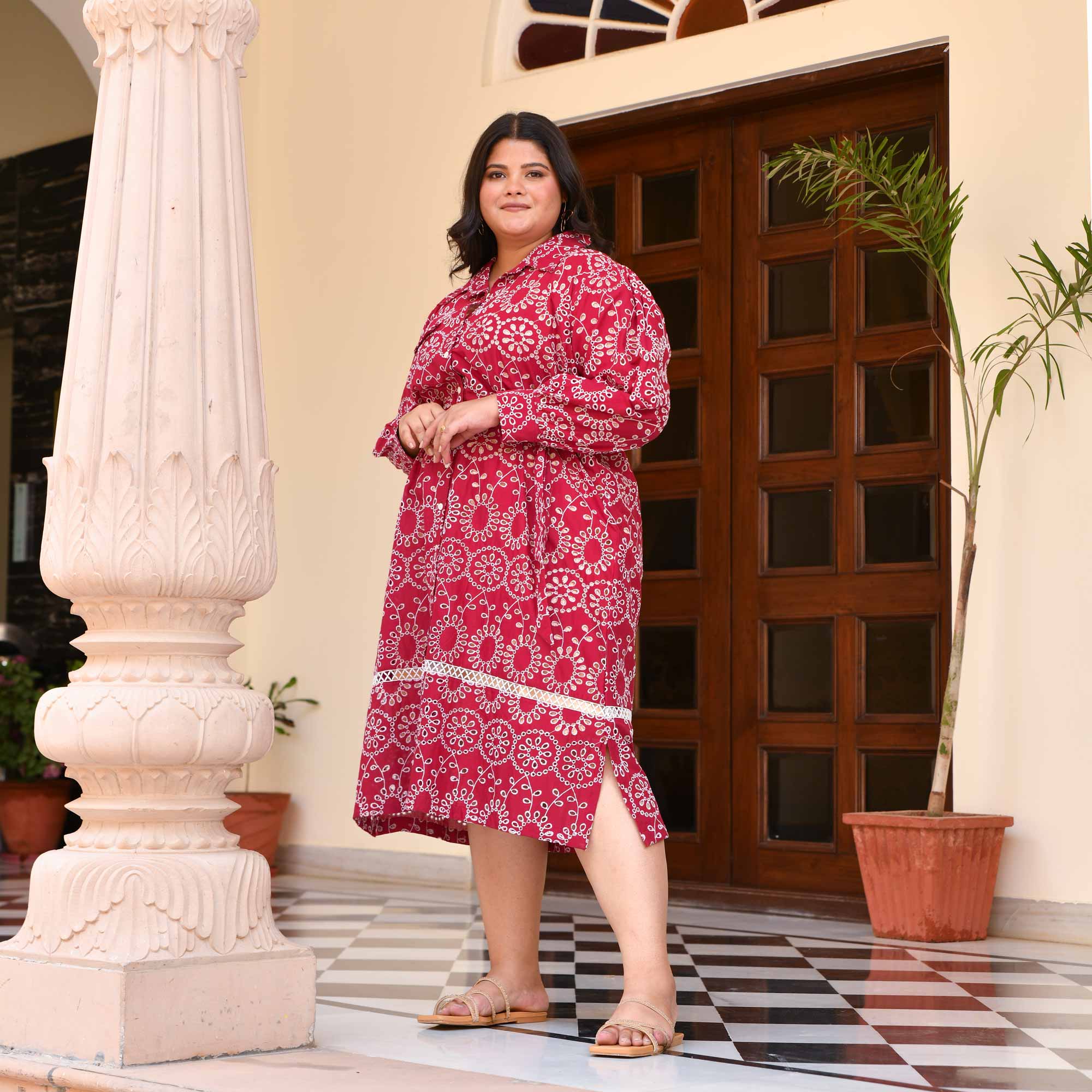 Raspberry Crush Schiffli Cotton Dress