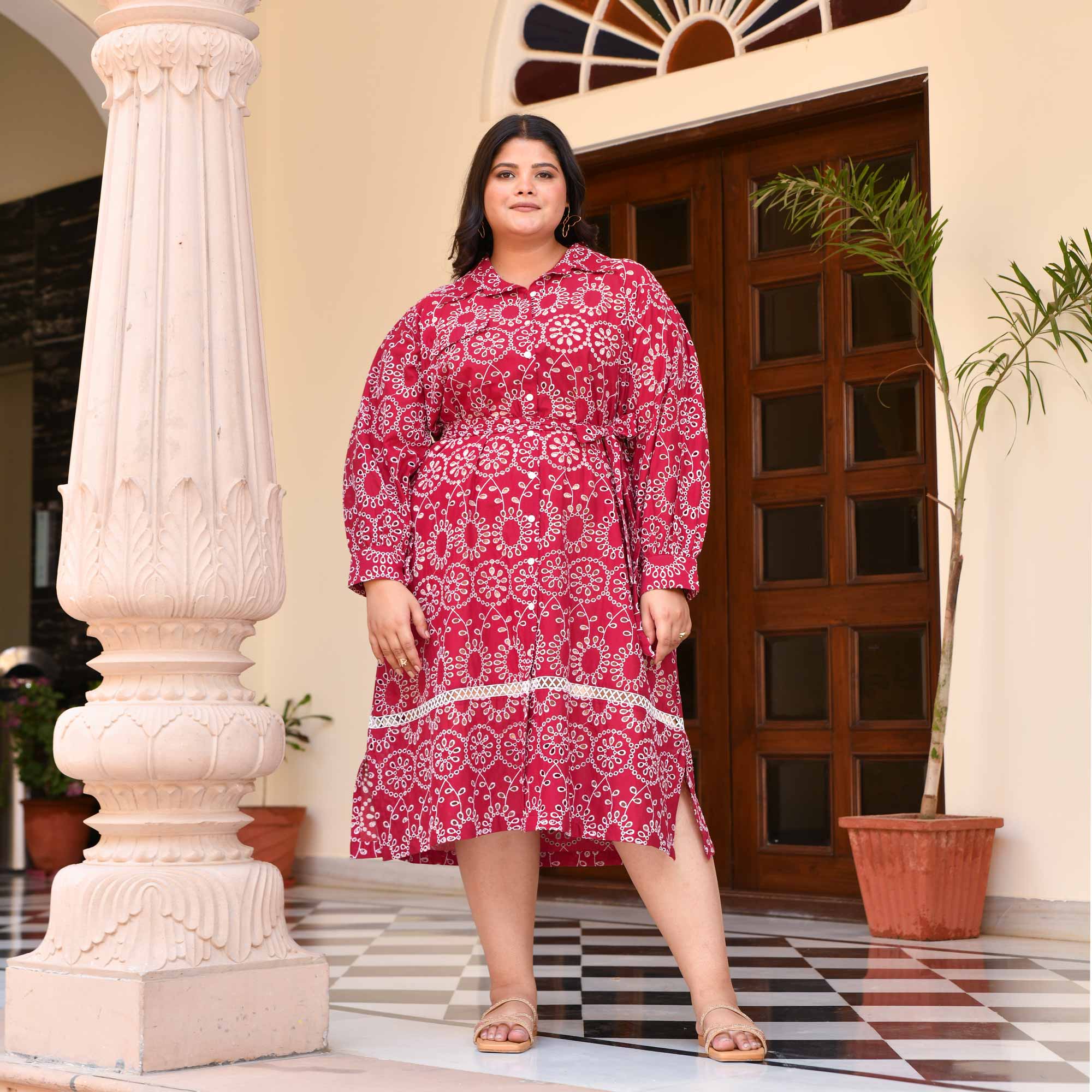 Raspberry Crush Schiffli Cotton Dress