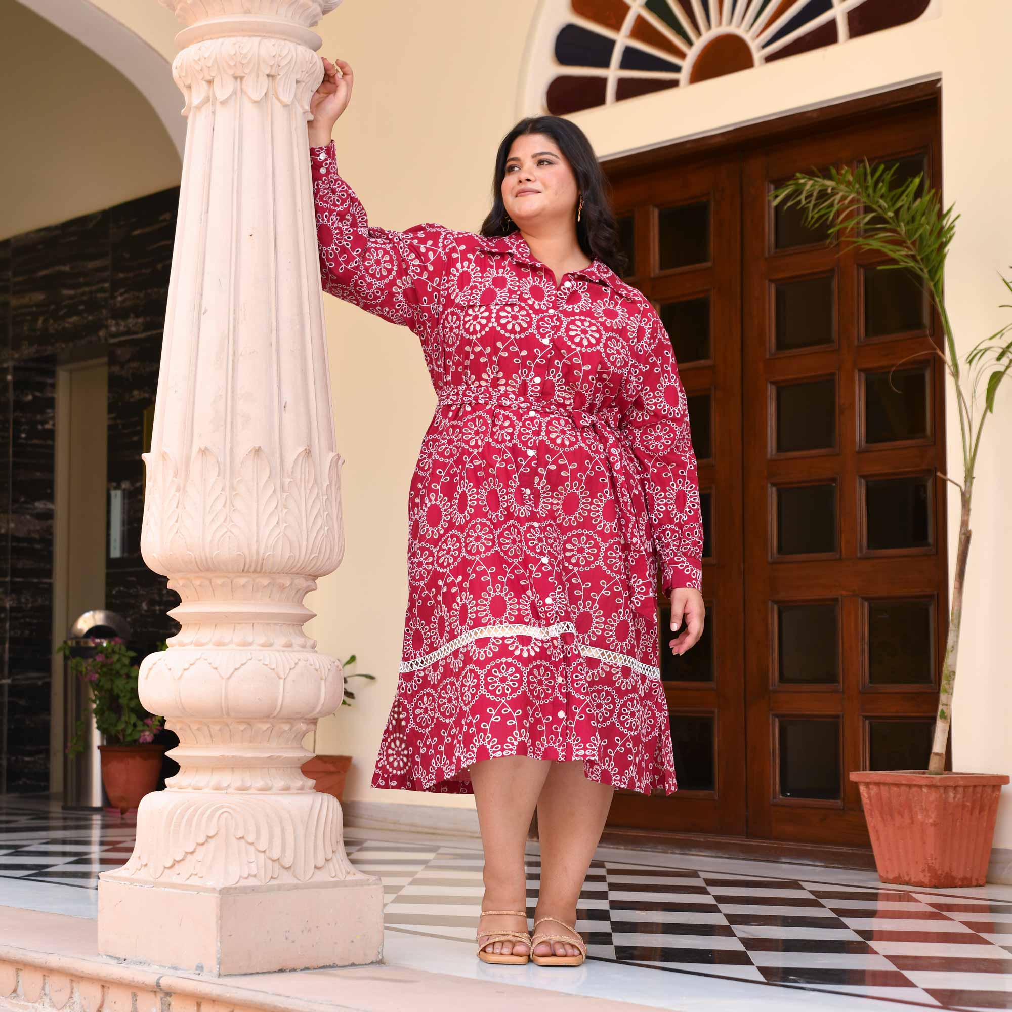 Raspberry Crush Schiffli Cotton Dress