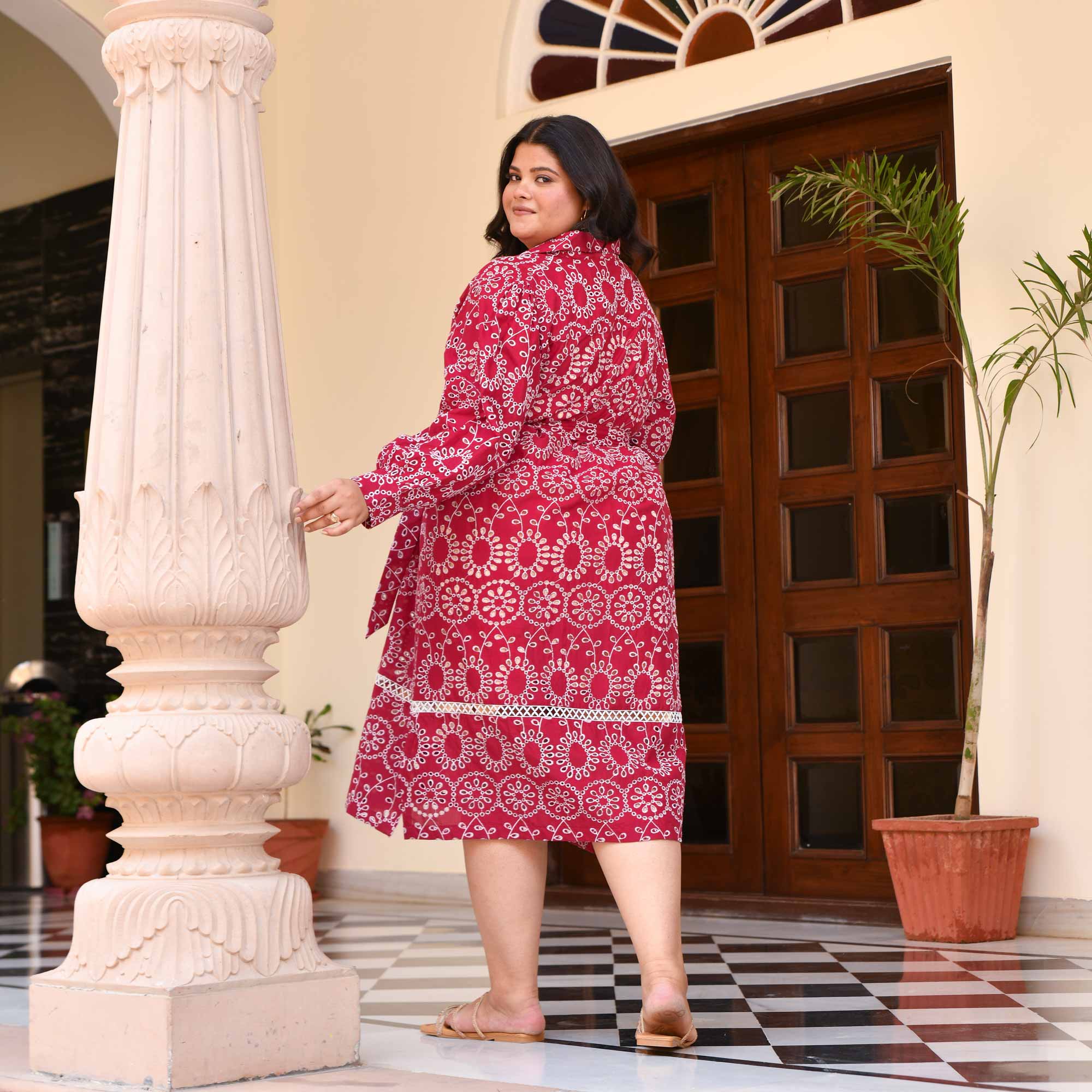 Raspberry Crush Schiffli Cotton Dress