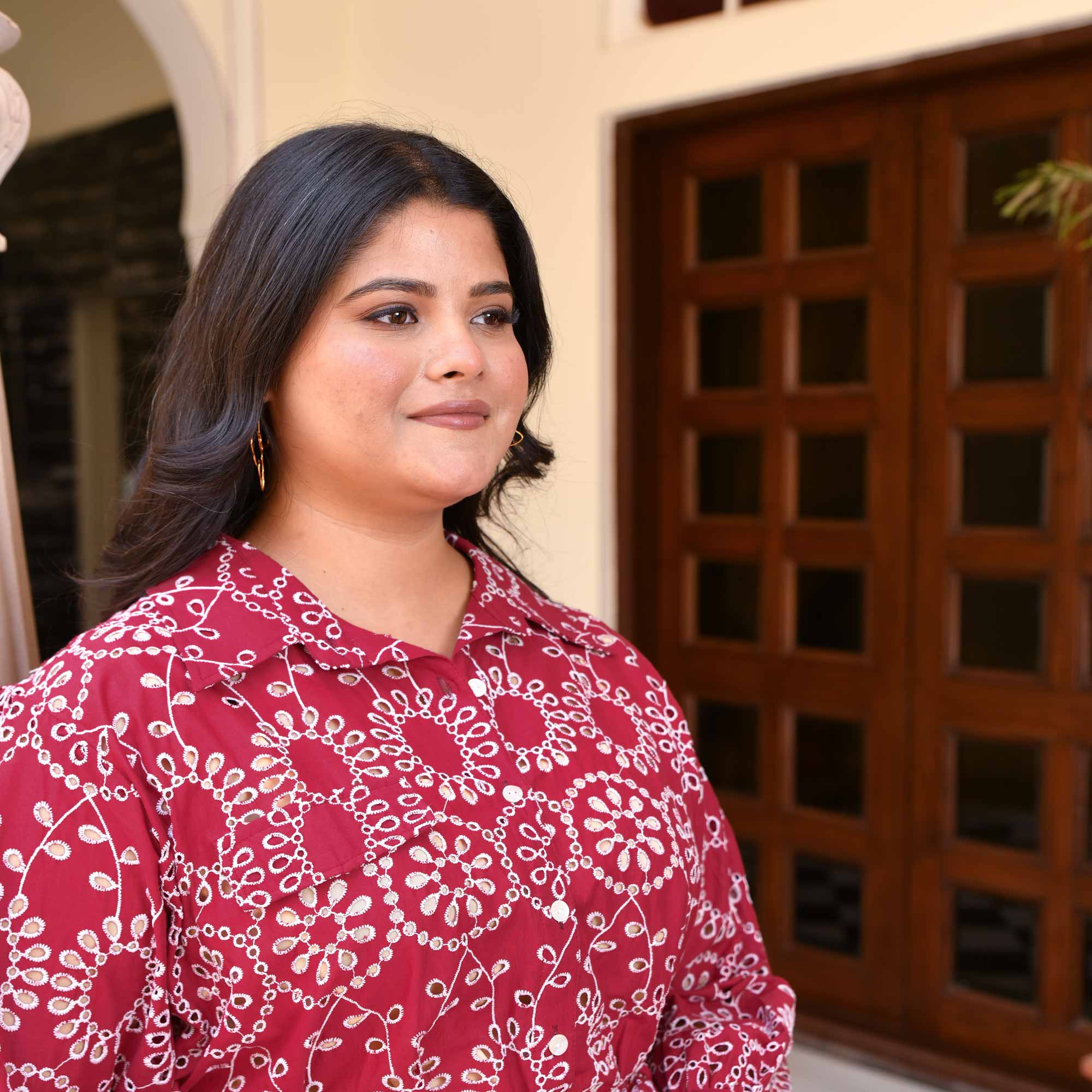 Raspberry Crush Schiffli Cotton Dress