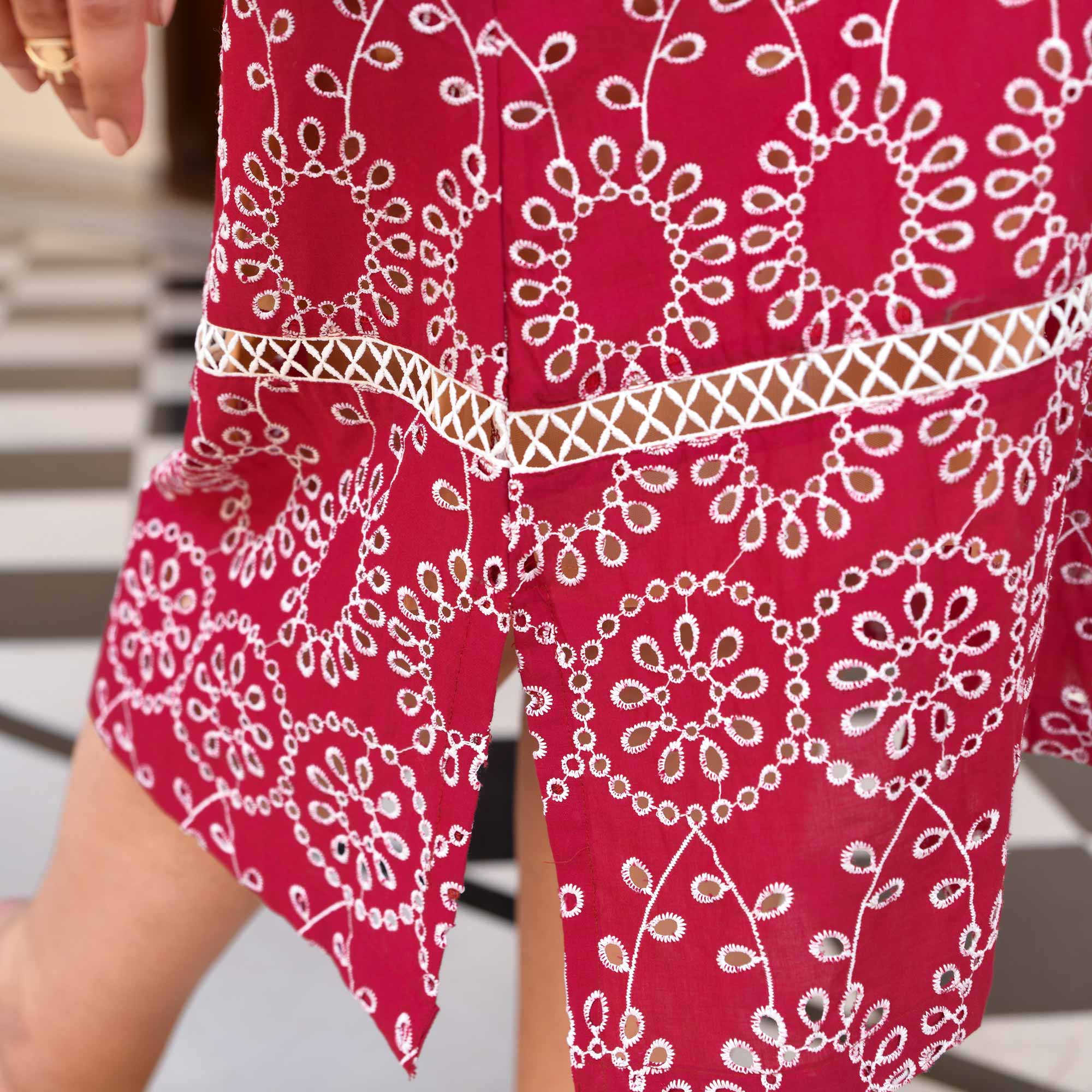 Raspberry Crush Schiffli Cotton Dress