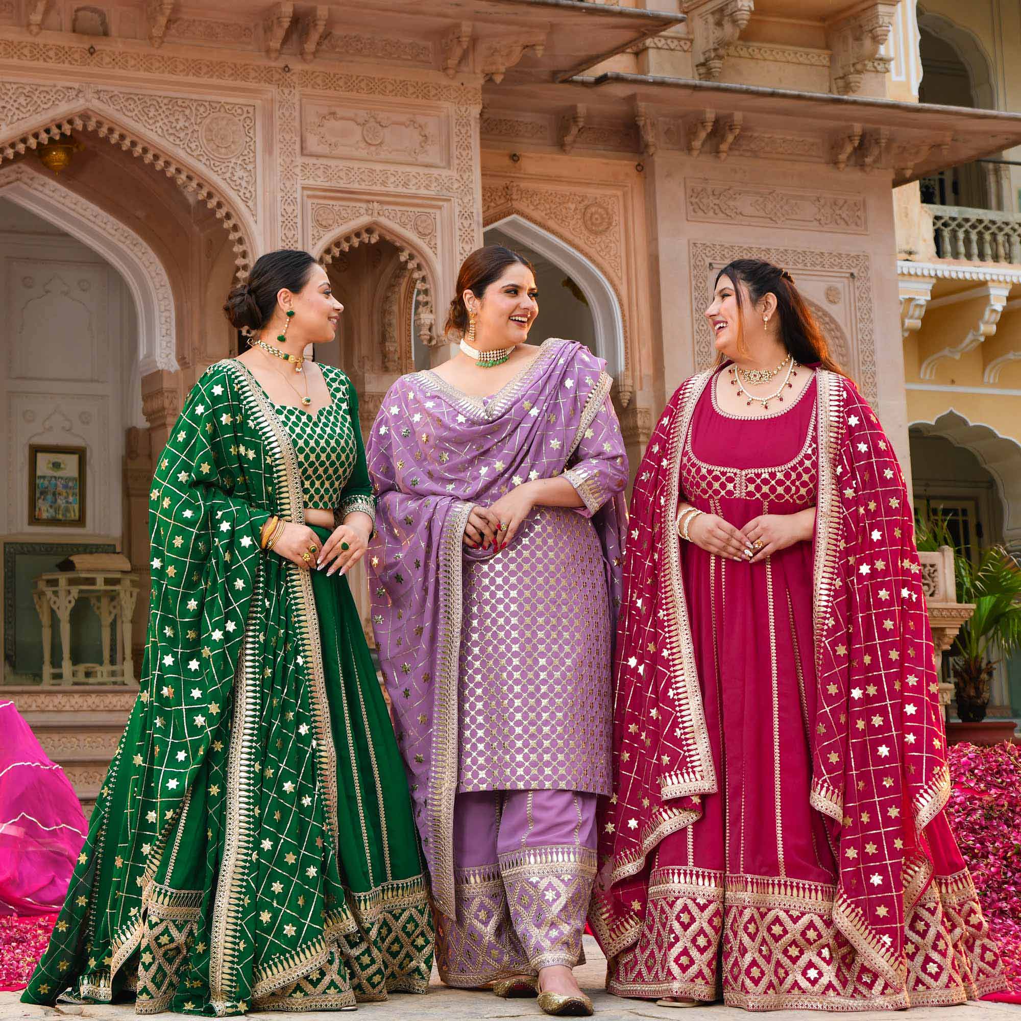 Raas aur Rose - Deep Pink Sequin Embroidered Georgette Anarkali Set