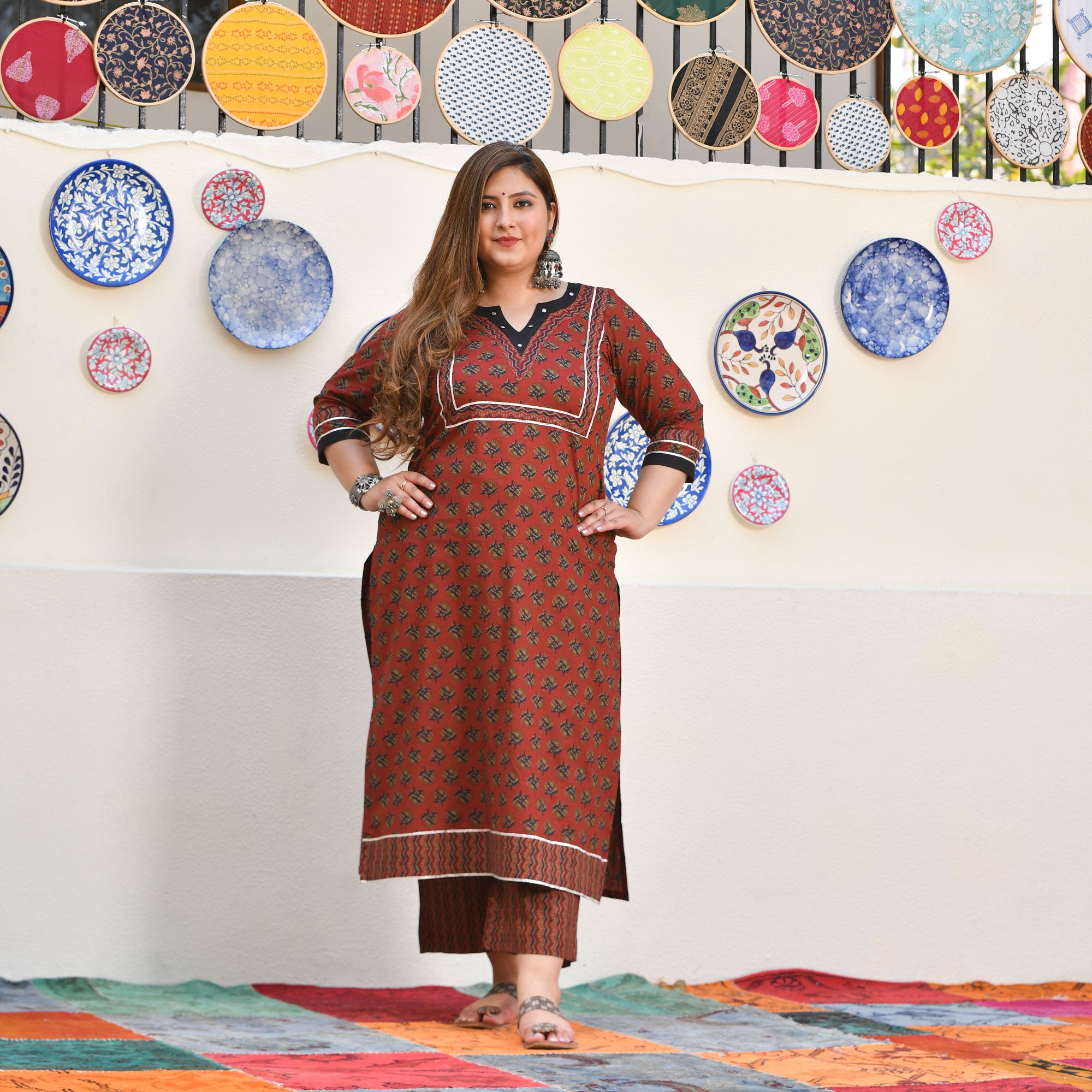 Rosewood Elegance Floral Gota Suit Set