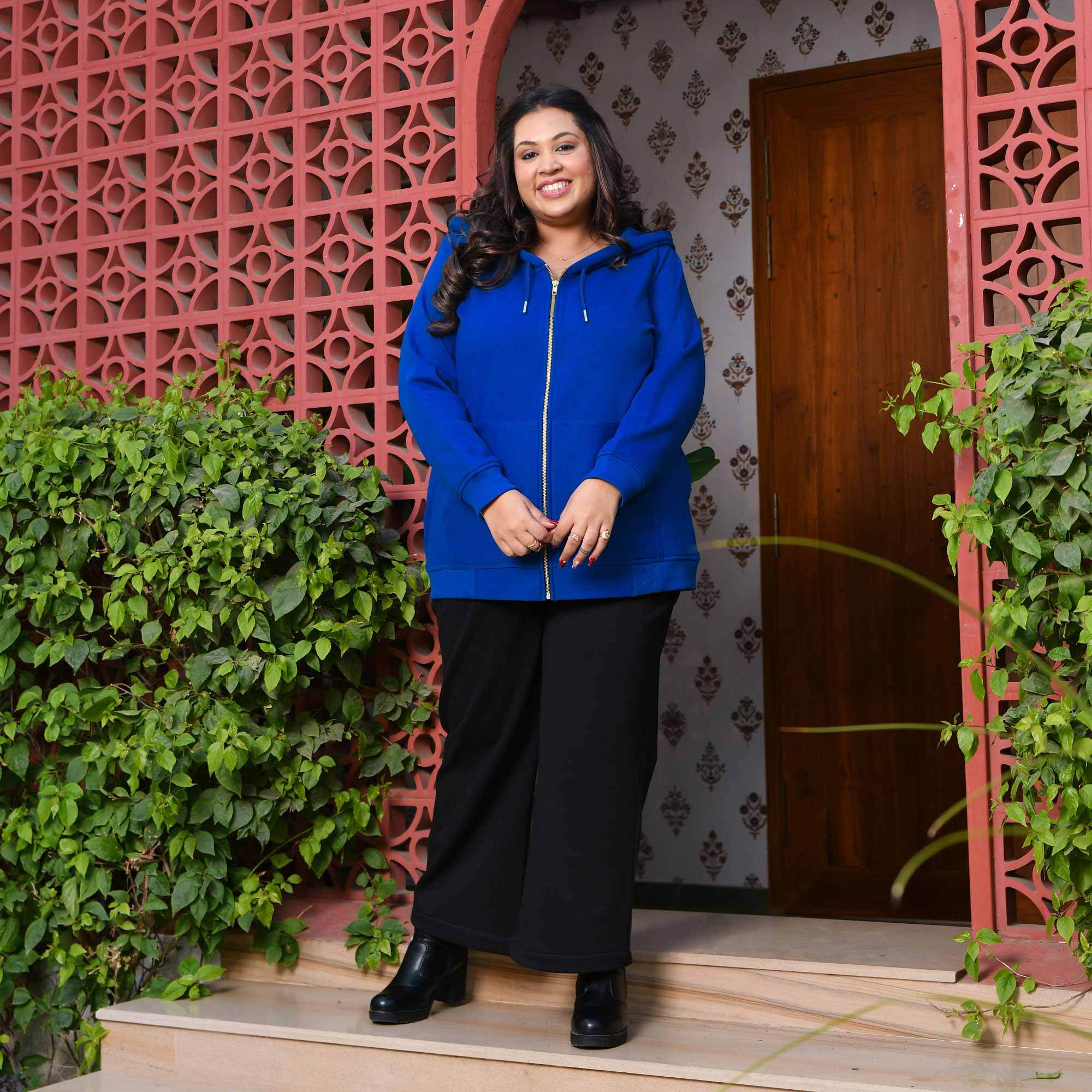 Royal Blue Woollen Fleece Zipper Hoodie Jacket