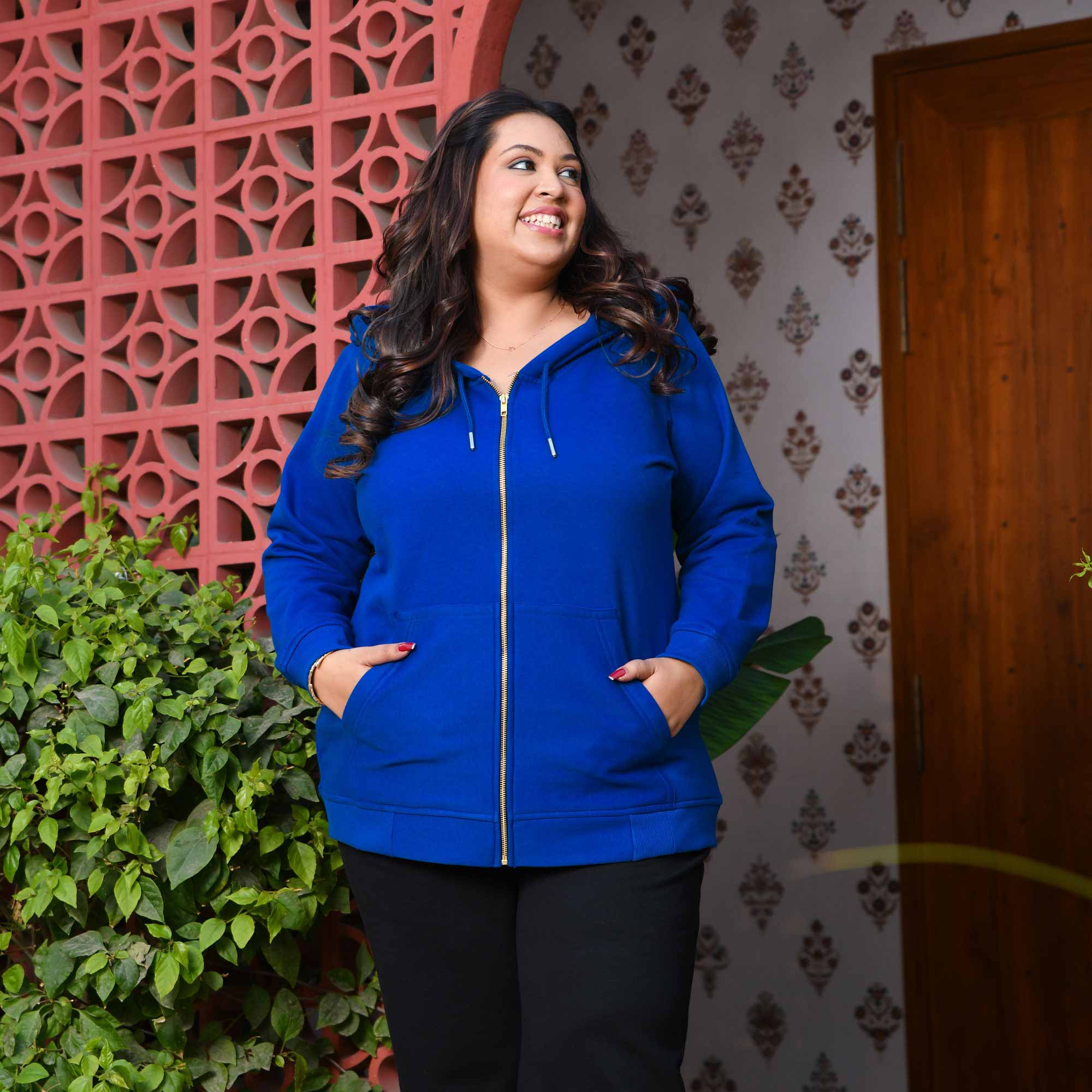 Royal Blue Woollen Fleece Zipper Hoodie Jacket