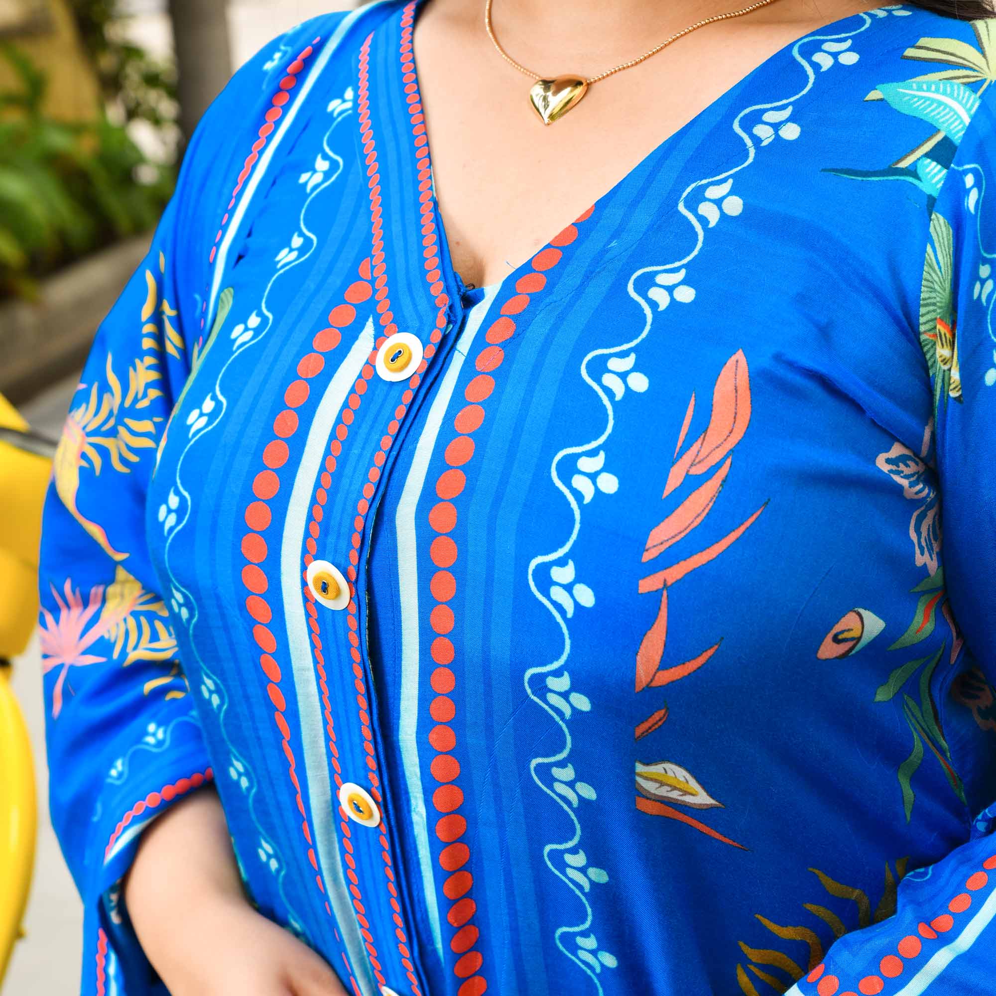 Teena- Electric Blue Tropical Pure Muslin Co-ord Set