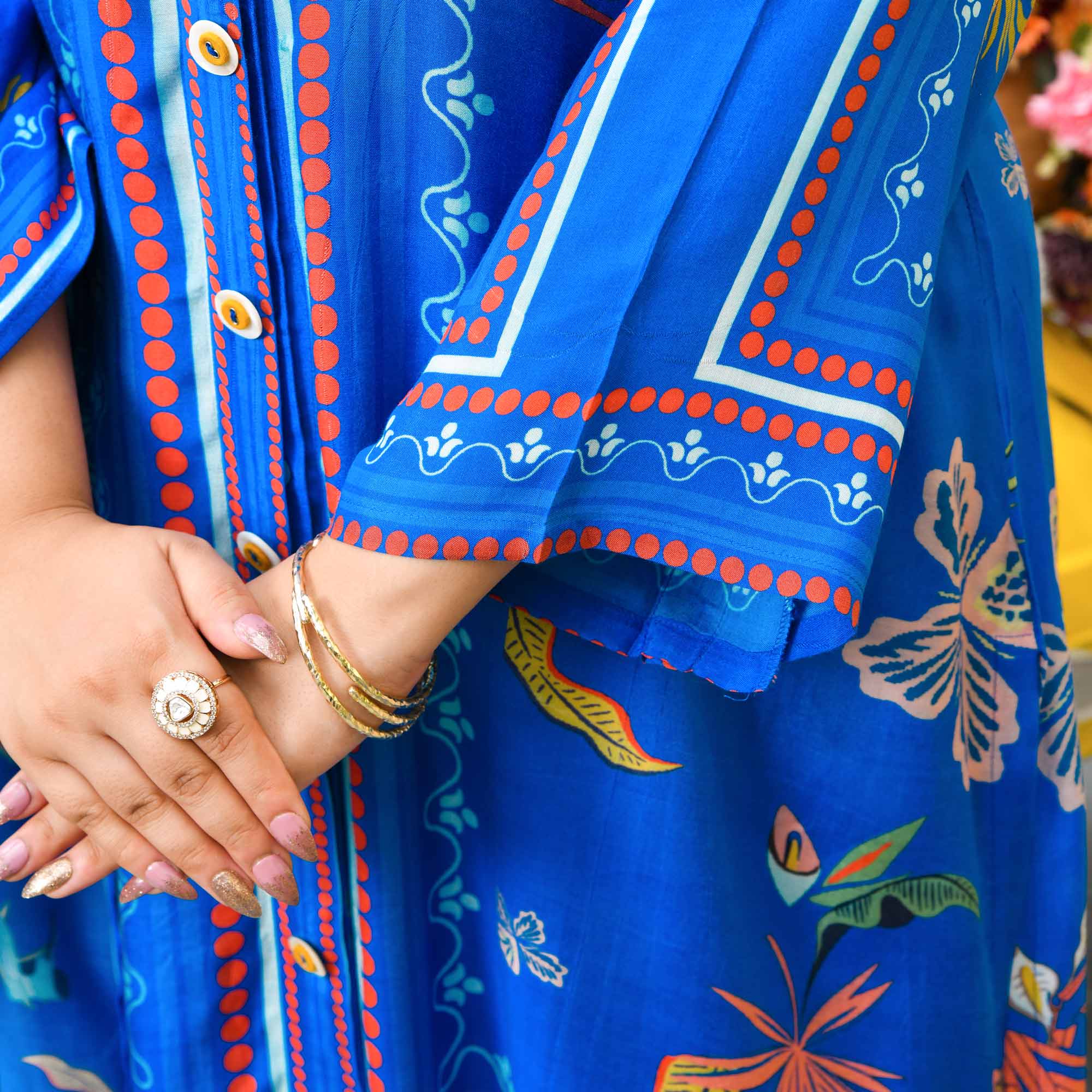 Teena- Electric Blue Tropical Pure Muslin Co-ord Set