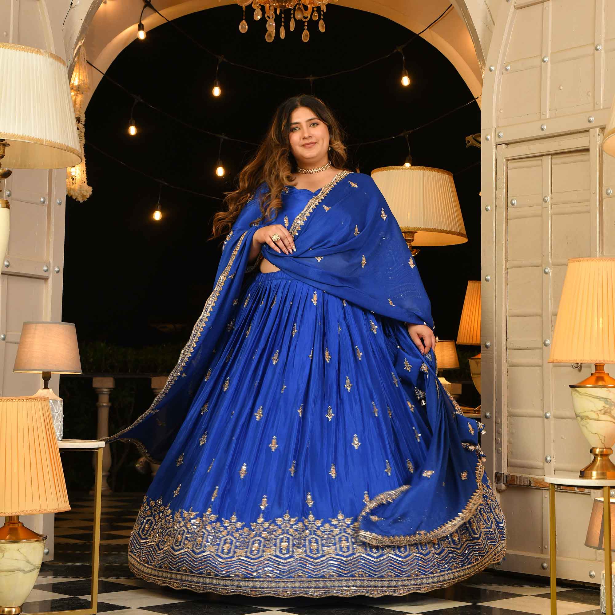Yeh Raaten- Electric Blue Pure Crepe Cutdana Embroidered Lehenga Set