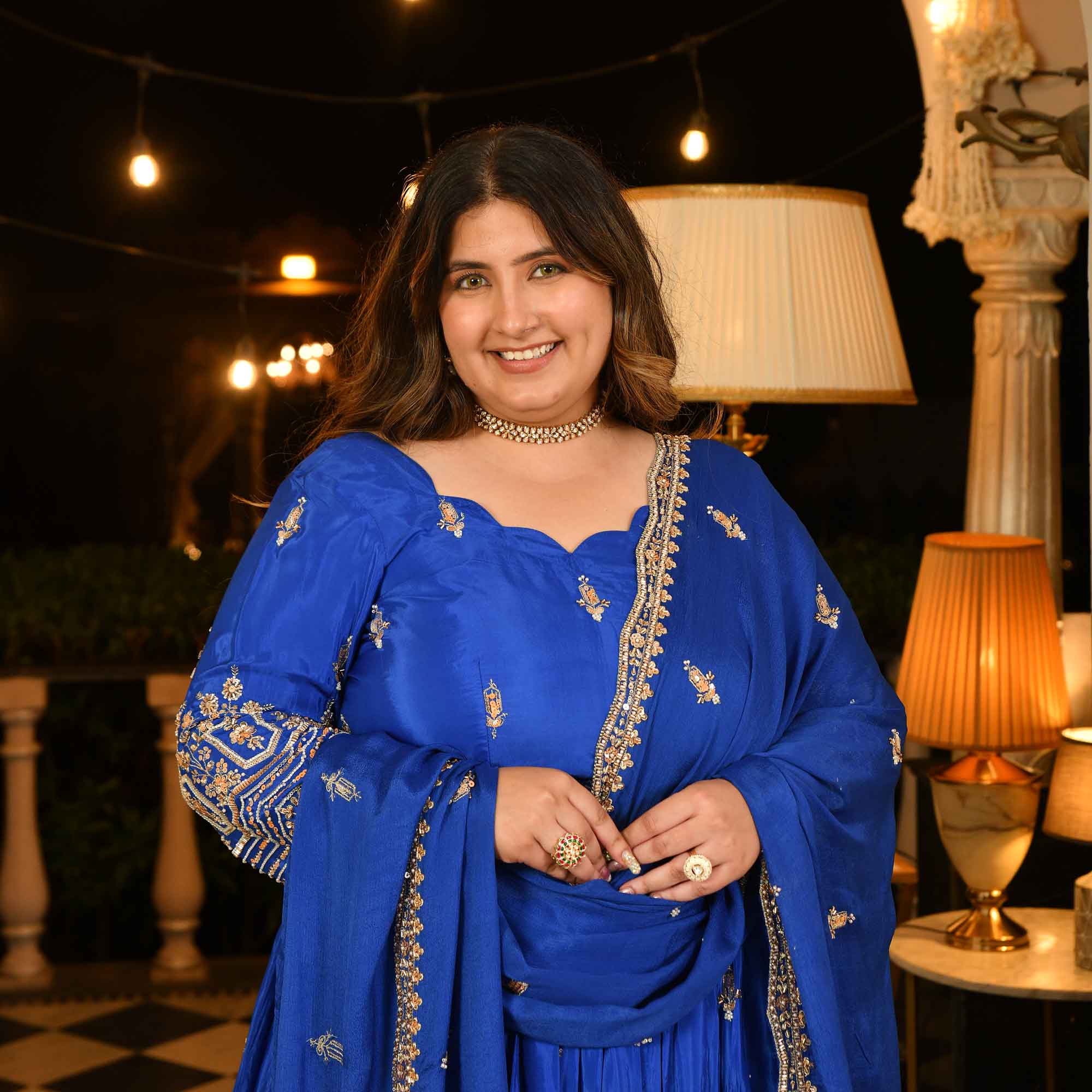 Yeh Raaten- Electric Blue Pure Crepe Cutdana Embroidered Lehenga Set