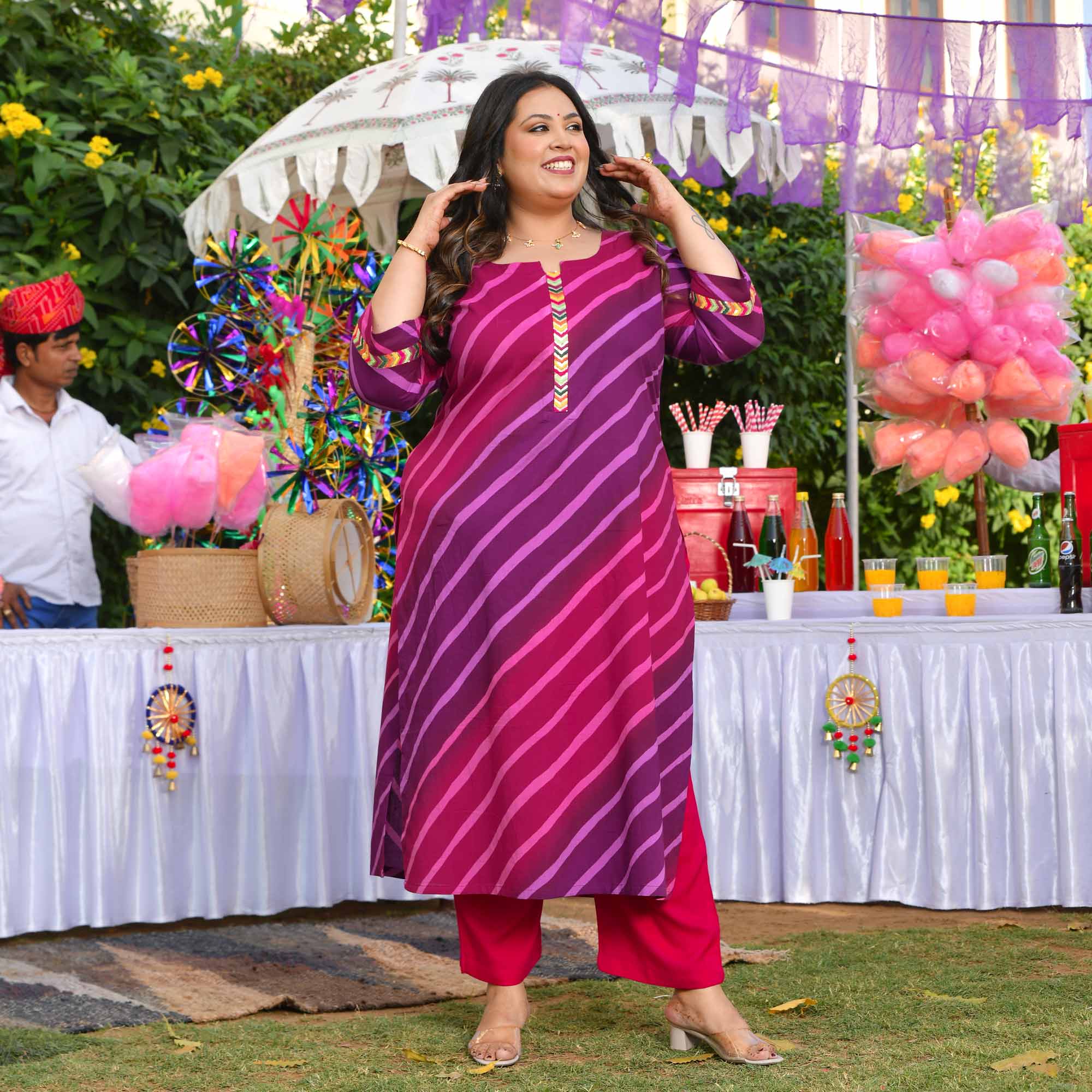 Falsa Masala- Plum & Wine Leheriya Printed Pure Cotton Kurta