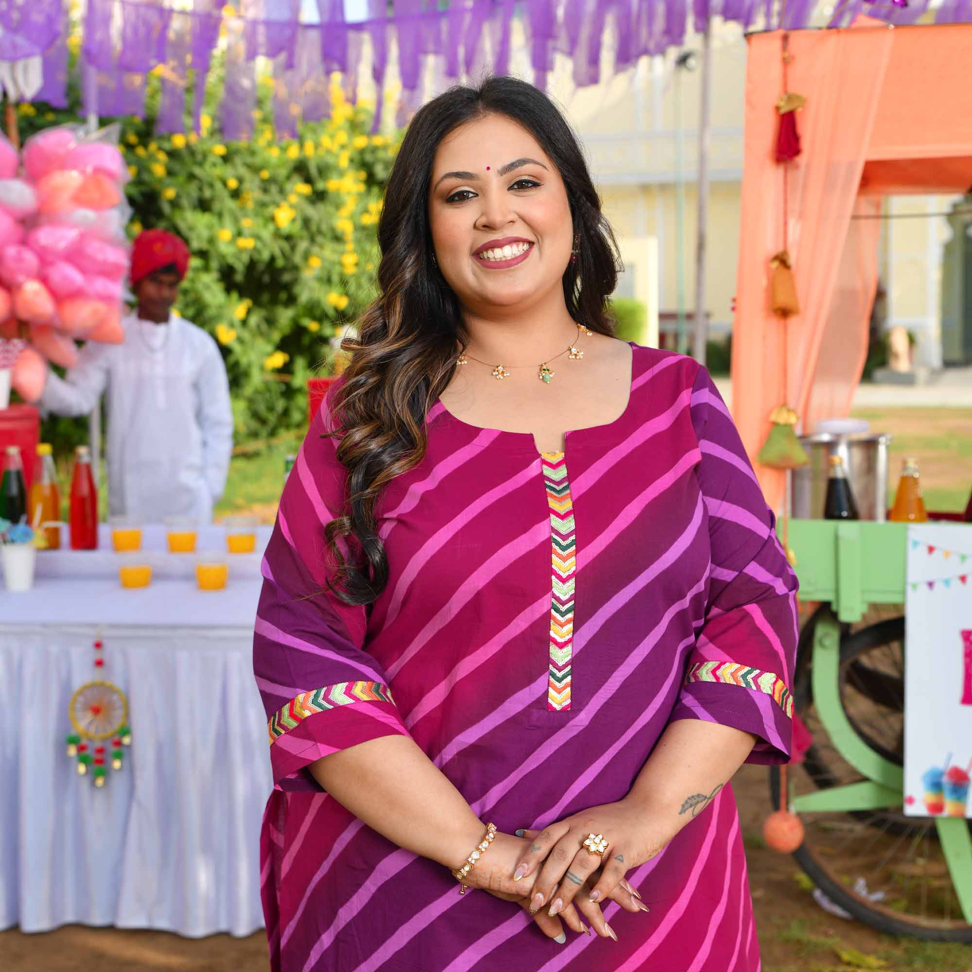 Falsa Masala- Plum & Wine Leheriya Printed Pure Cotton Kurta