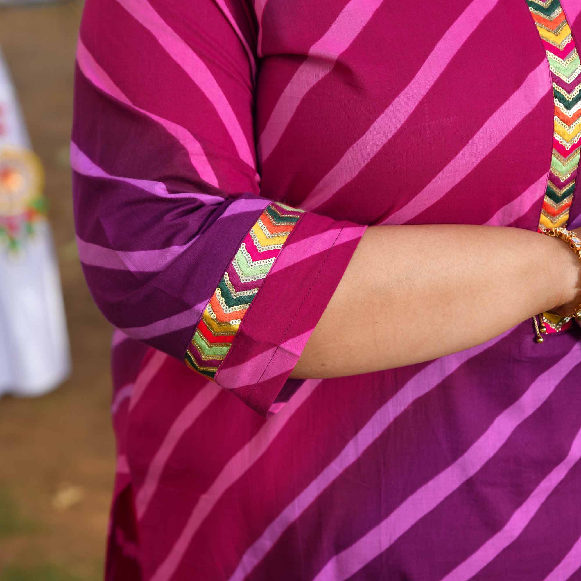 Falsa Masala- Plum & Wine Leheriya Printed Pure Cotton Kurta