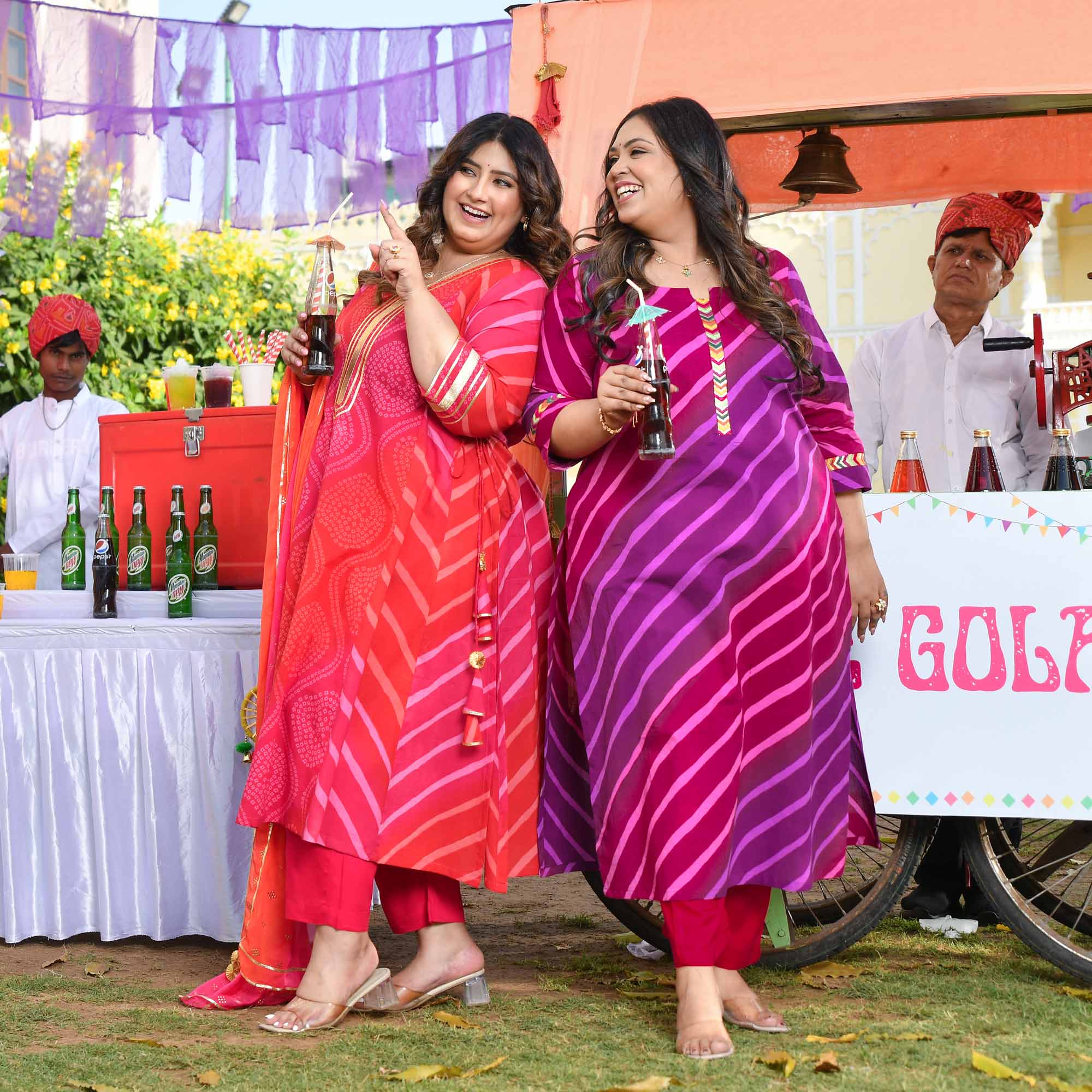 Roohafza- Rani & Red Bandhani Leheriya Printed Aline Slit Suit Set
