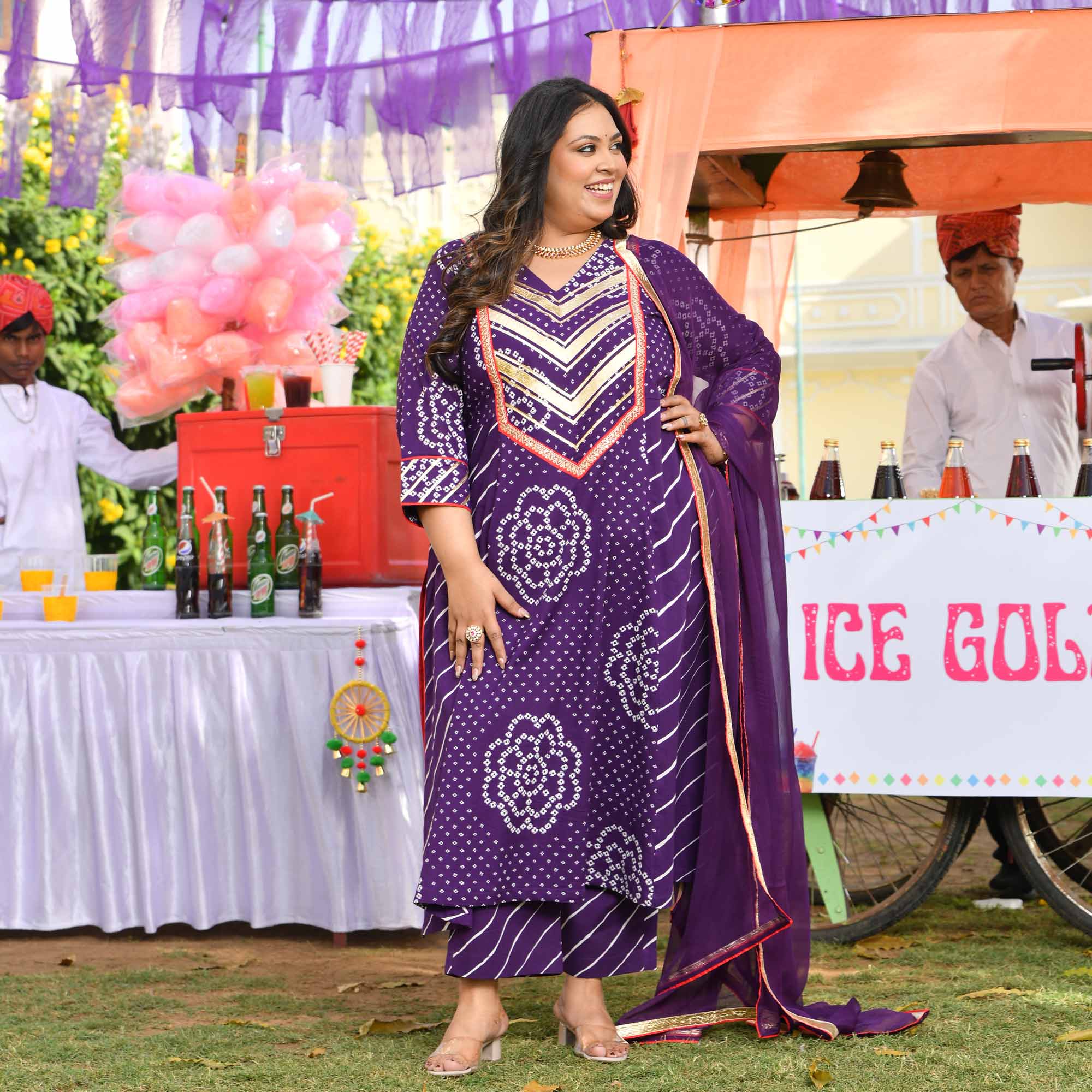 Kala Khatta- Deep Purple Bandhani Leheriya Aline Slit Suit Set