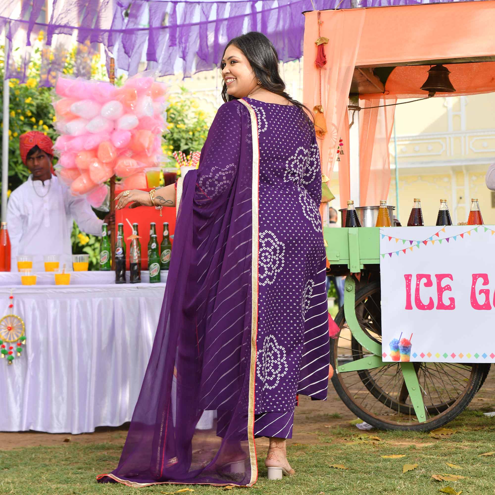 Kala Khatta- Deep Purple Bandhani Leheriya Aline Slit Suit Set