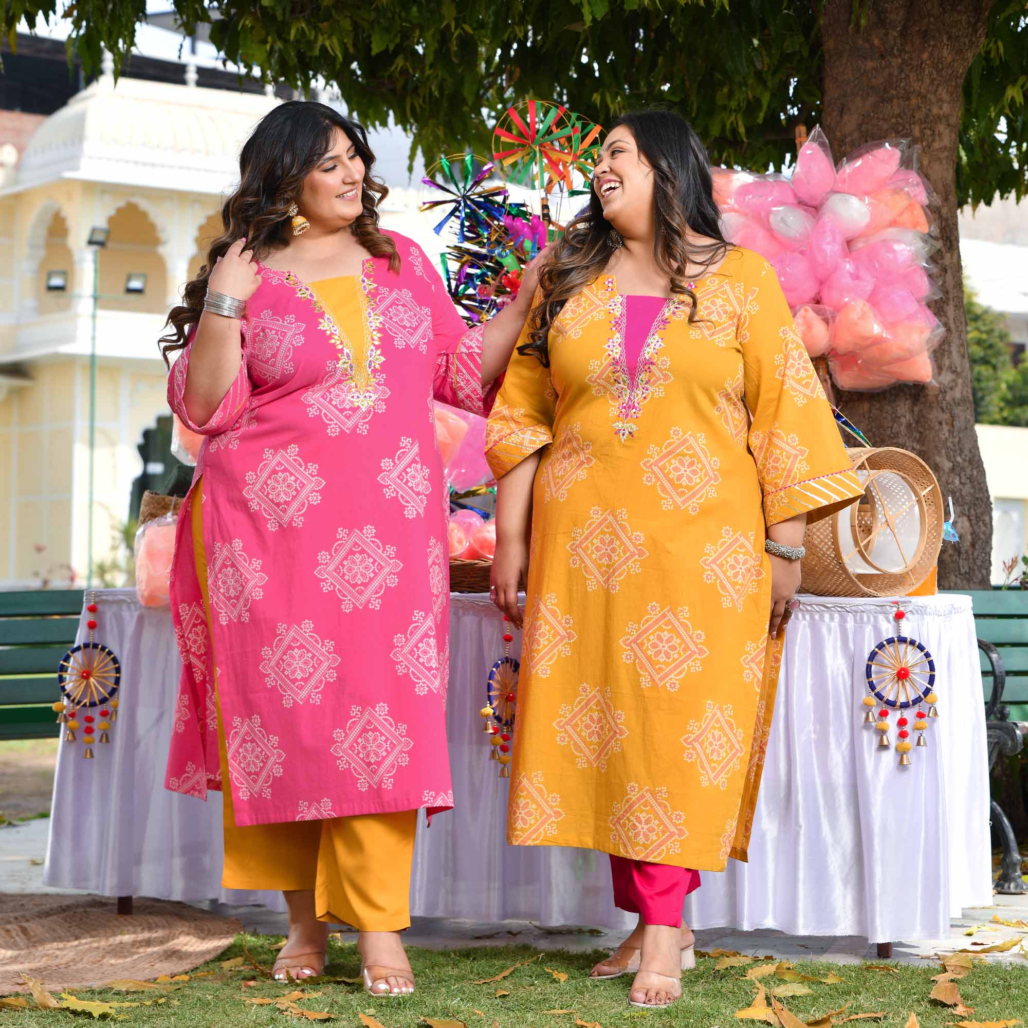 Ghoomo Phiro- Pink Bandhani Embroidered Pure Cotton Kurta