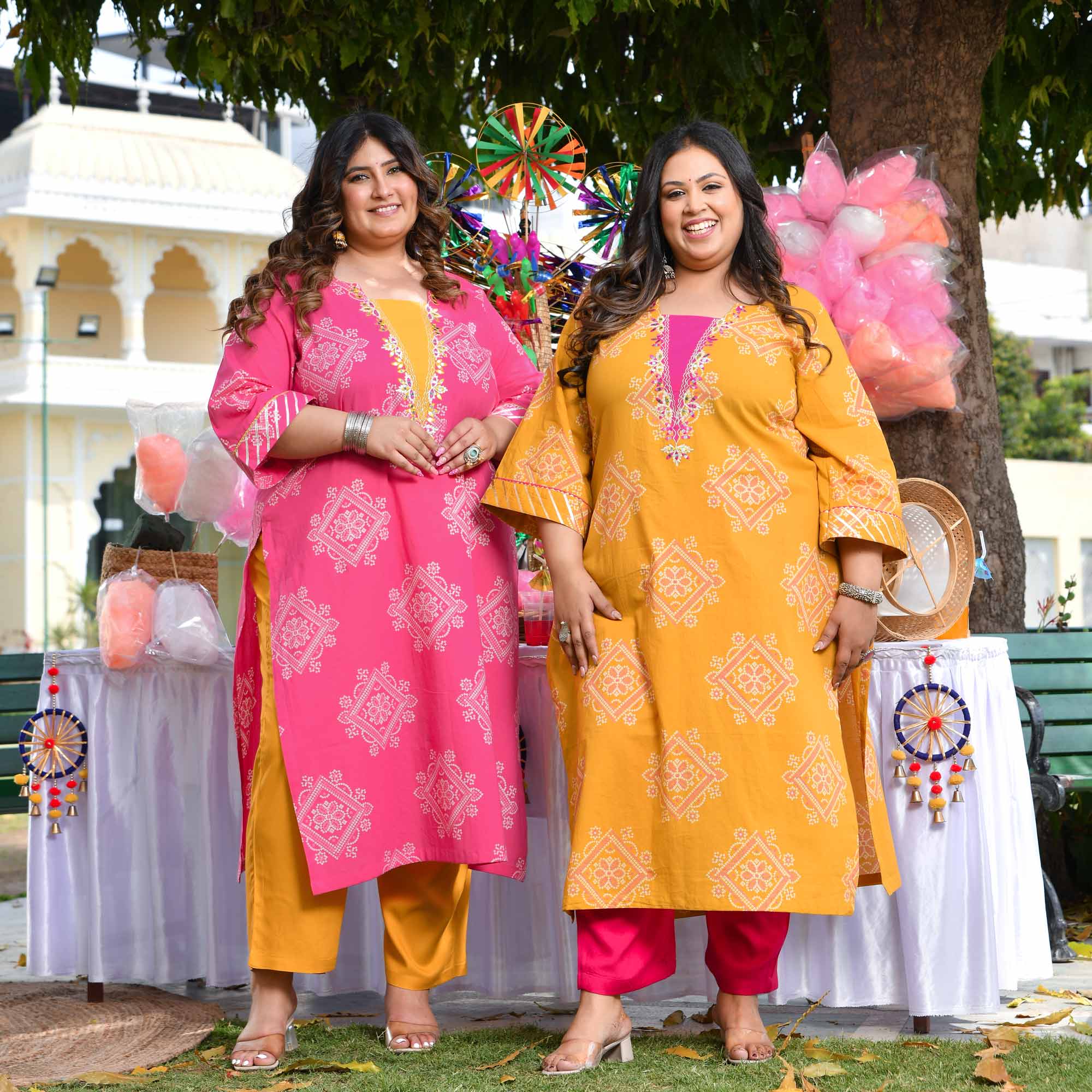 Ghoomo Phiro- Pink Bandhani Embroidered Pure Cotton Kurta