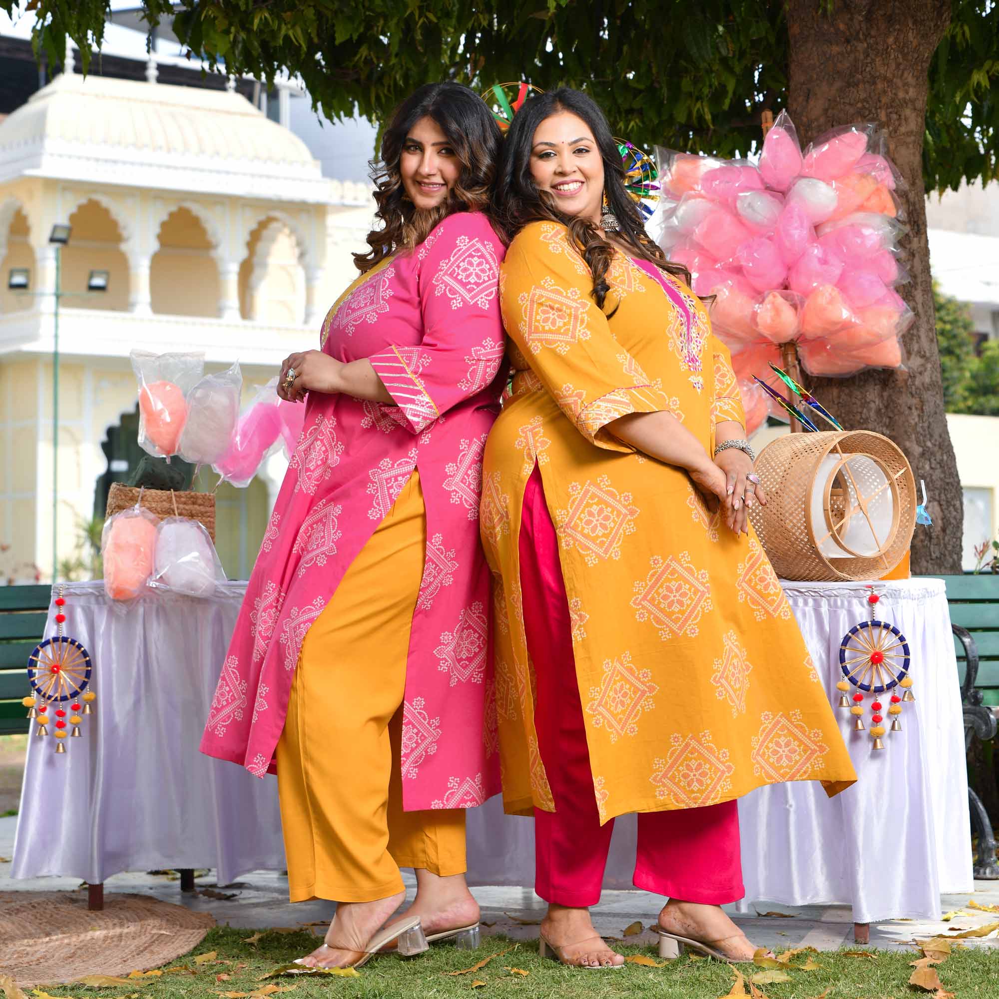 Nimbu Fresh- Yellow Bandhani Embroidered Pure Cotton Kurta