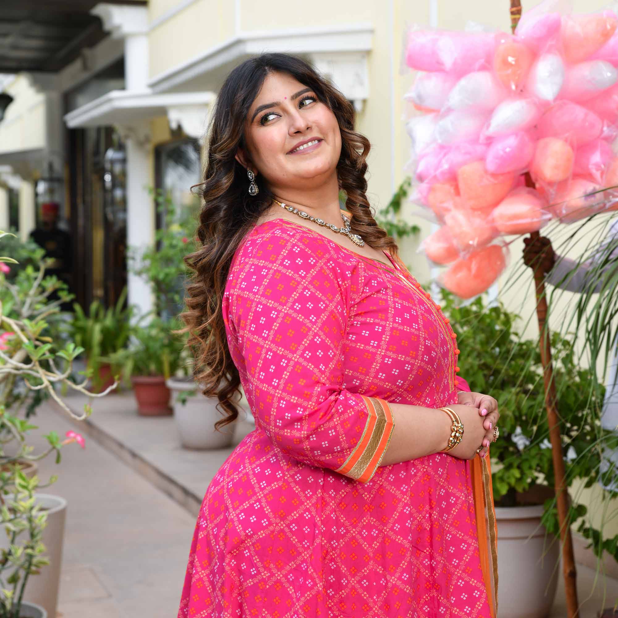 Phirki- Pink Bandhani Pure Cotton Anarkali Set