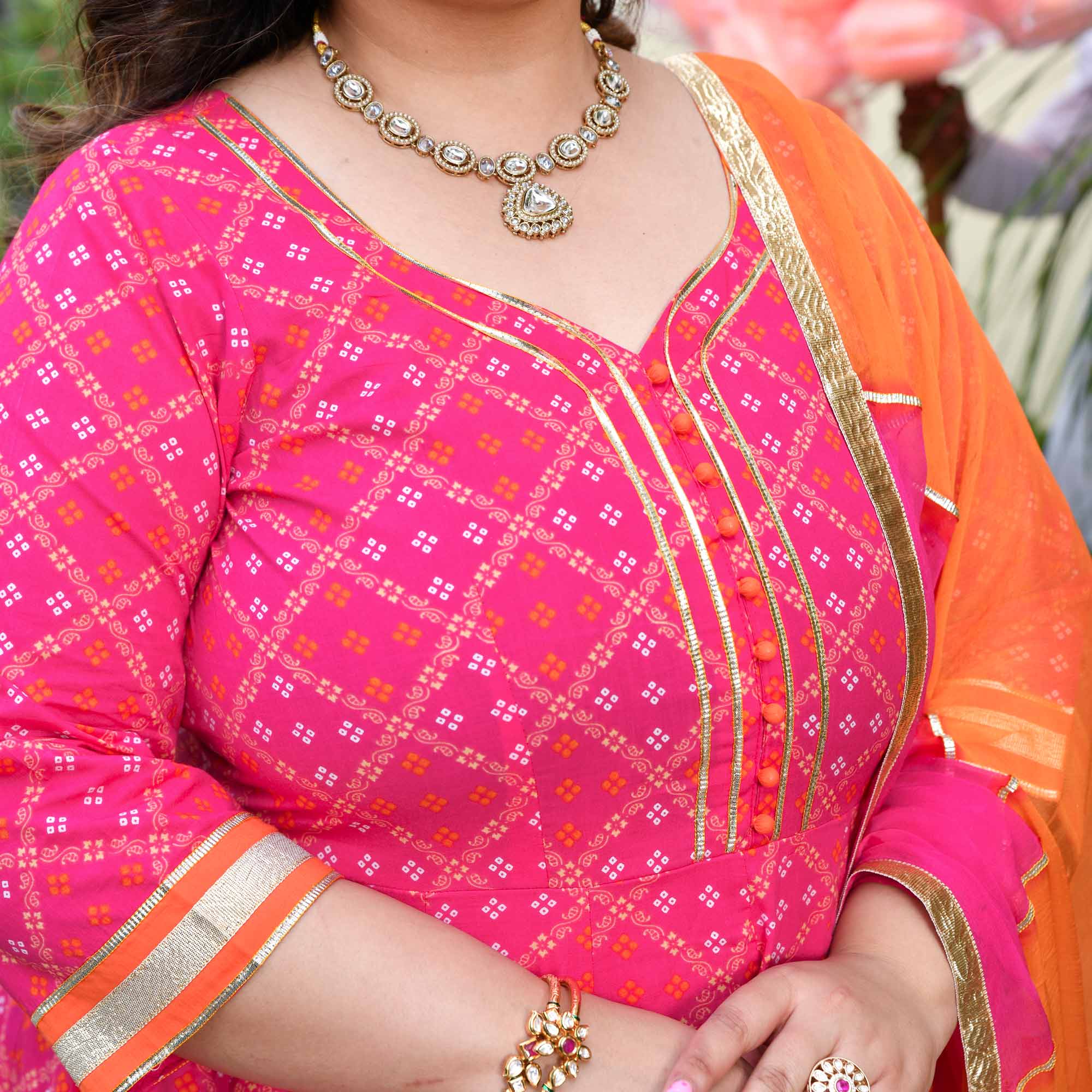 Phirki- Pink Bandhani Pure Cotton Anarkali Set