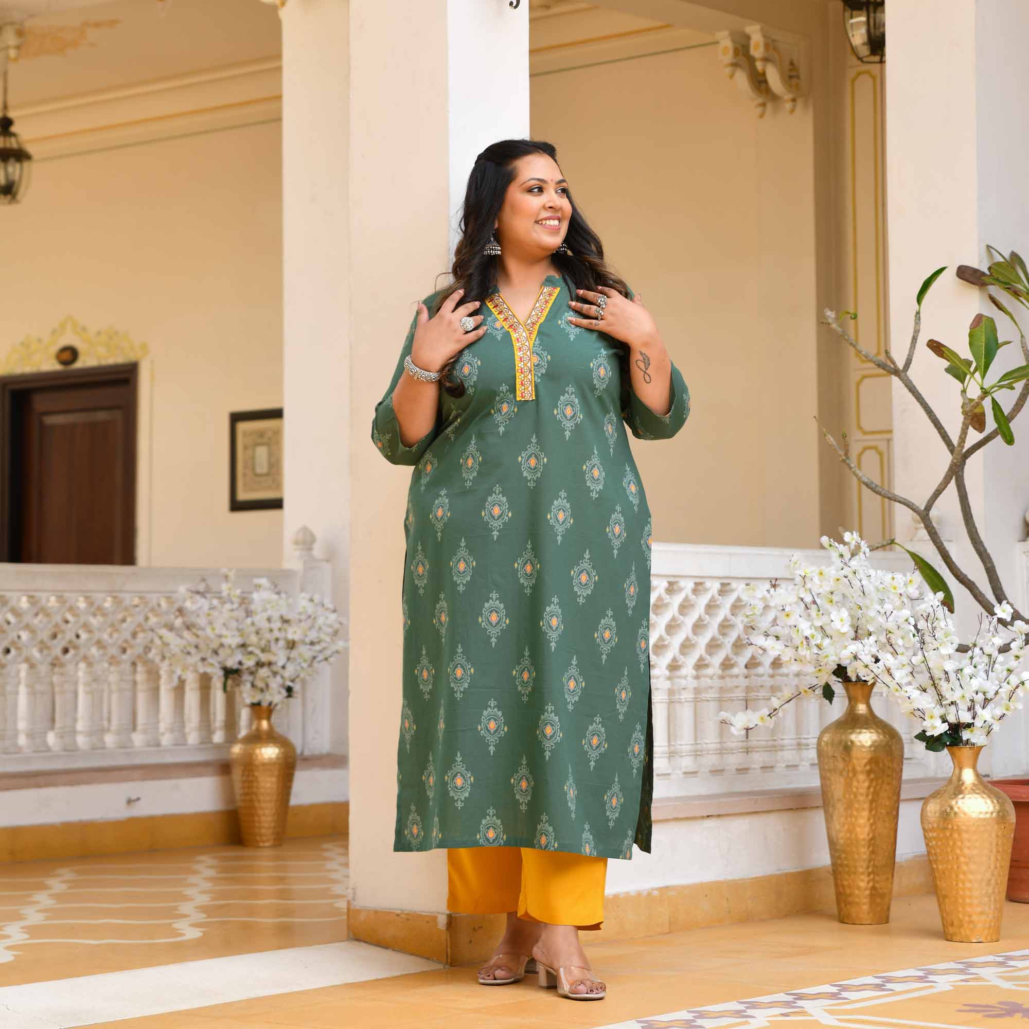 Paan Ice- Green Butta Printed Pure Cotton Kurta