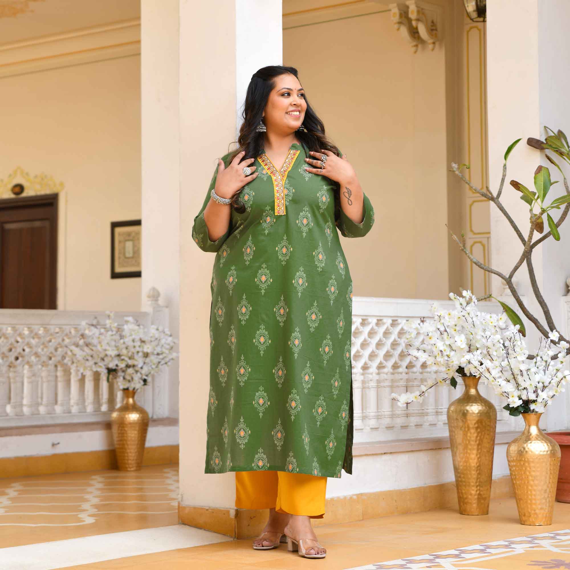 Paan Ice- Green Butta Printed Pure Cotton Kurta