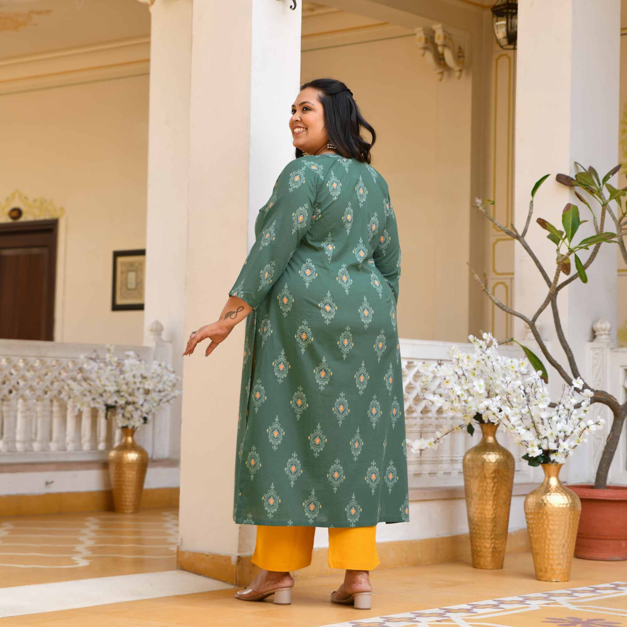 Paan Ice- Green Butta Printed Pure Cotton Kurta